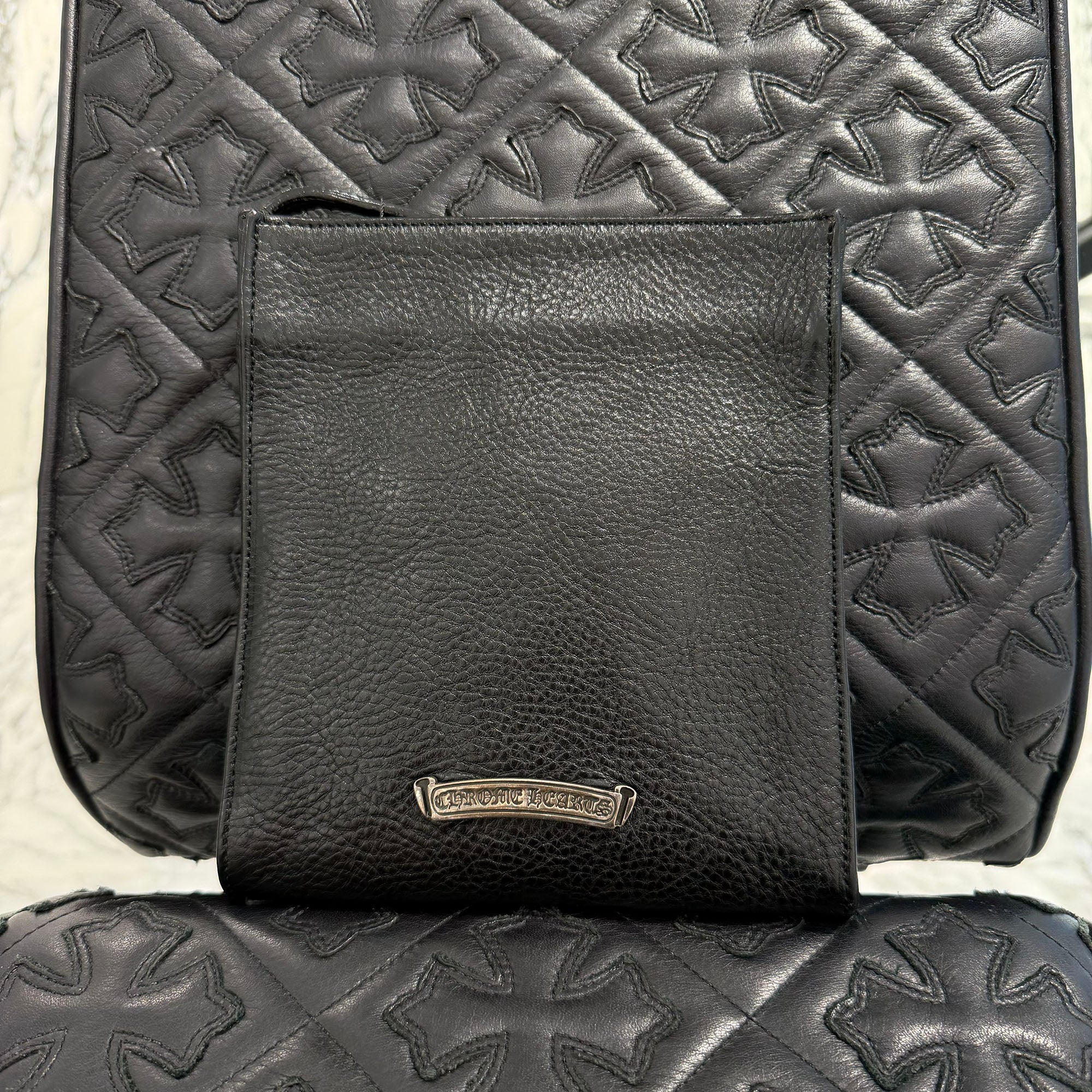 CHROME HEARTS Square Pocket 3 Cemetery Cross Leather Patch Shoulder Bag クロムハーツ スクエアポケット 3セメタリークロス レザーパッチ ショルダーバッグ