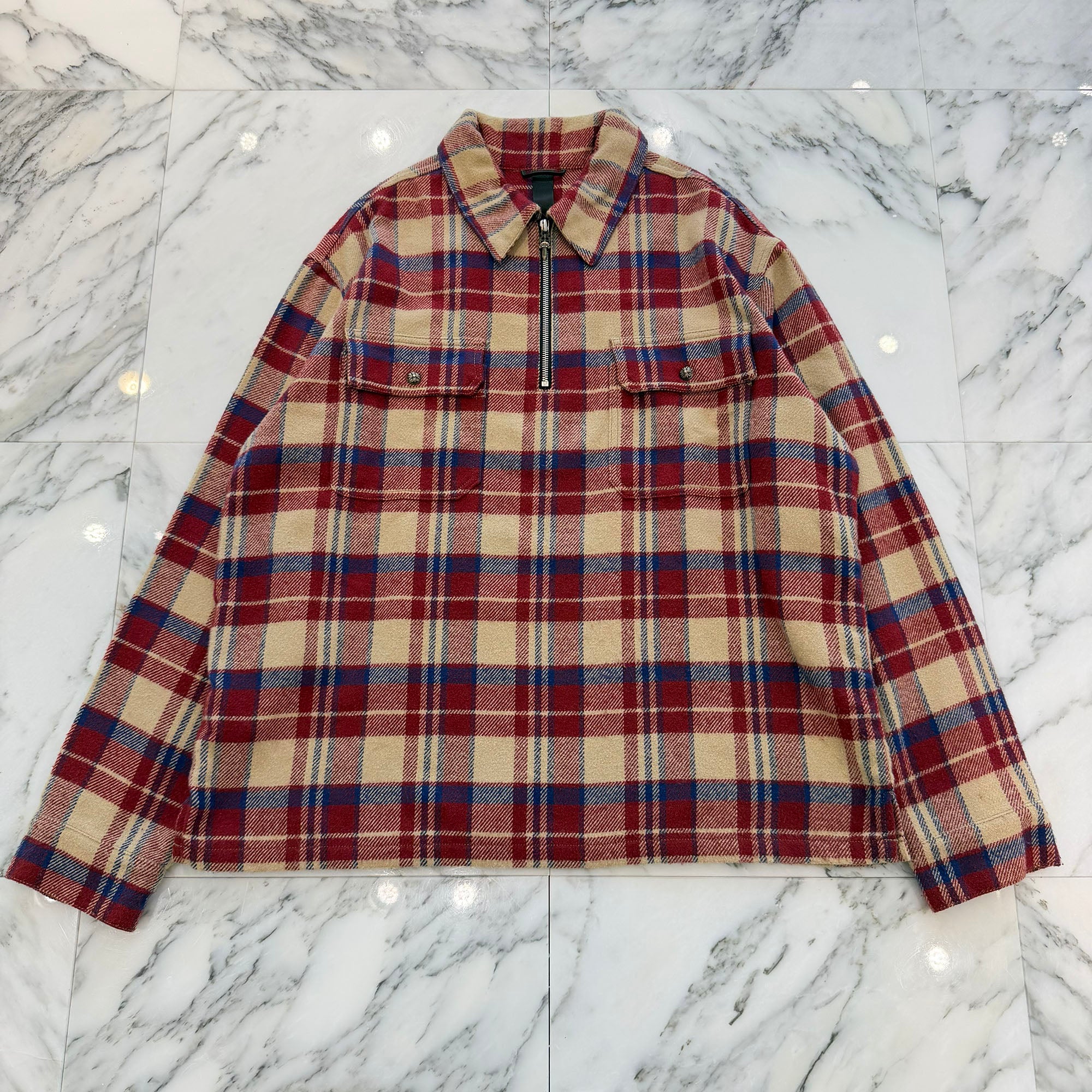 CHROME HEARTS Y NOT UNDER DOG Half Zip Pullover Check Shirt Size L クロムハーツ ワイノット アンダードッグ ハーフジップ プルオーバーチェックシャツ サイズL