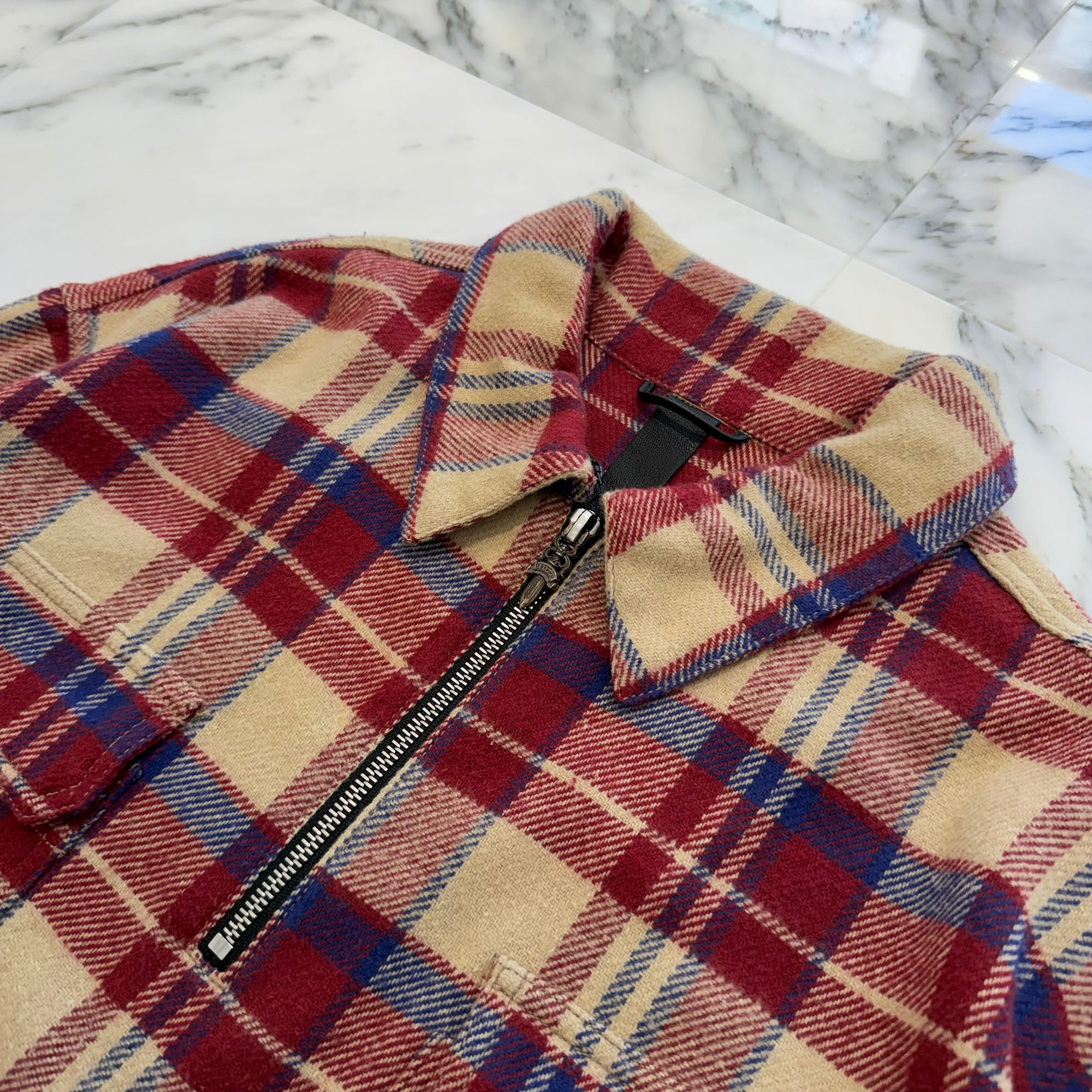 CHROME HEARTS Y NOT UNDER DOG Half Zip Pullover Check Shirt Size L クロムハーツ ワイノット アンダードッグ ハーフジップ プルオーバーチェックシャツ サイズL