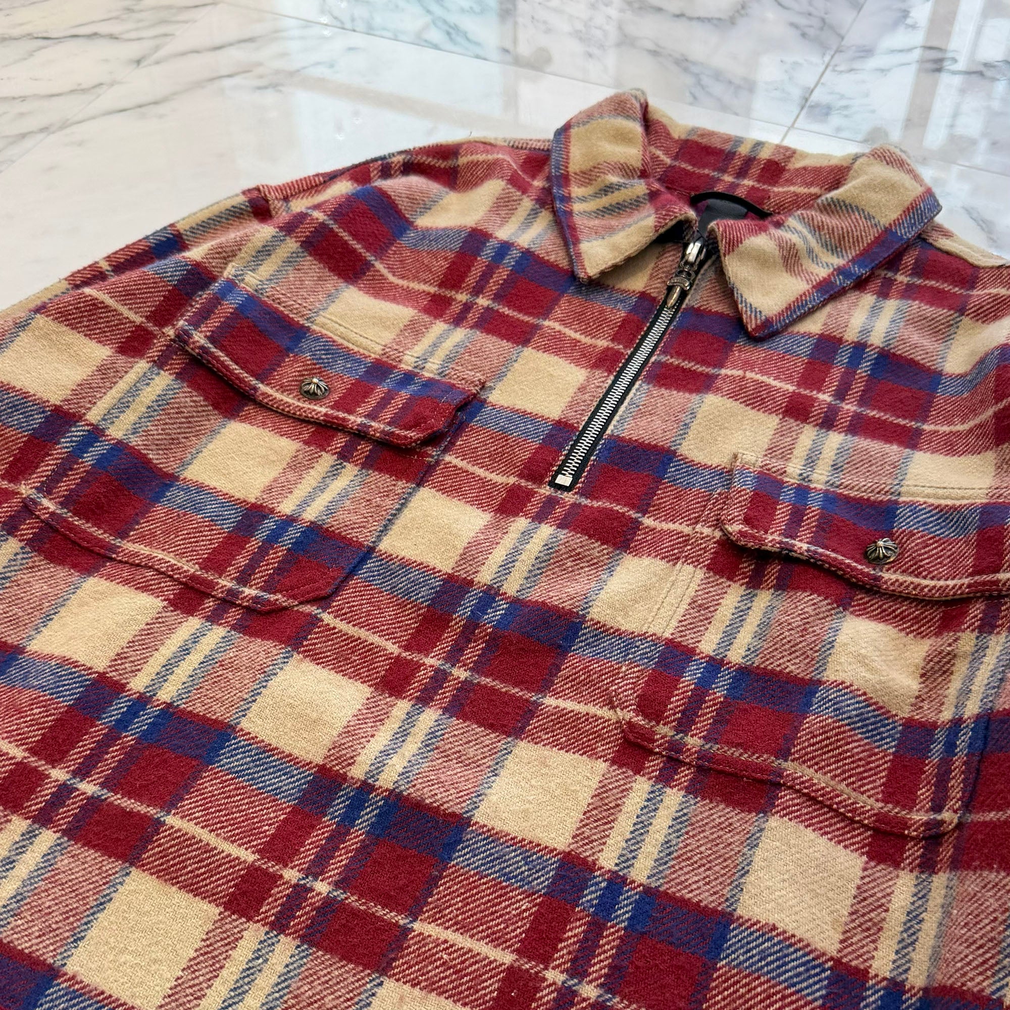 CHROME HEARTS Y NOT UNDER DOG Half Zip Pullover Check Shirt Size L クロムハーツ ワイノット アンダードッグ ハーフジップ プルオーバーチェックシャツ サイズL