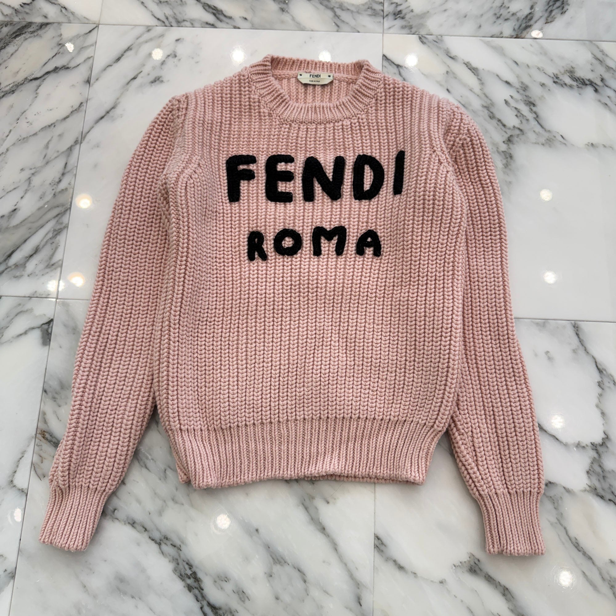 FENDI 2020AW Logo Embroidered Crew Neck Wool Knit Sweater FZX624 AEPZ Size 36 フェンディ ロゴ刺繍 クルーネック ウール ニットセーター サイズ36
