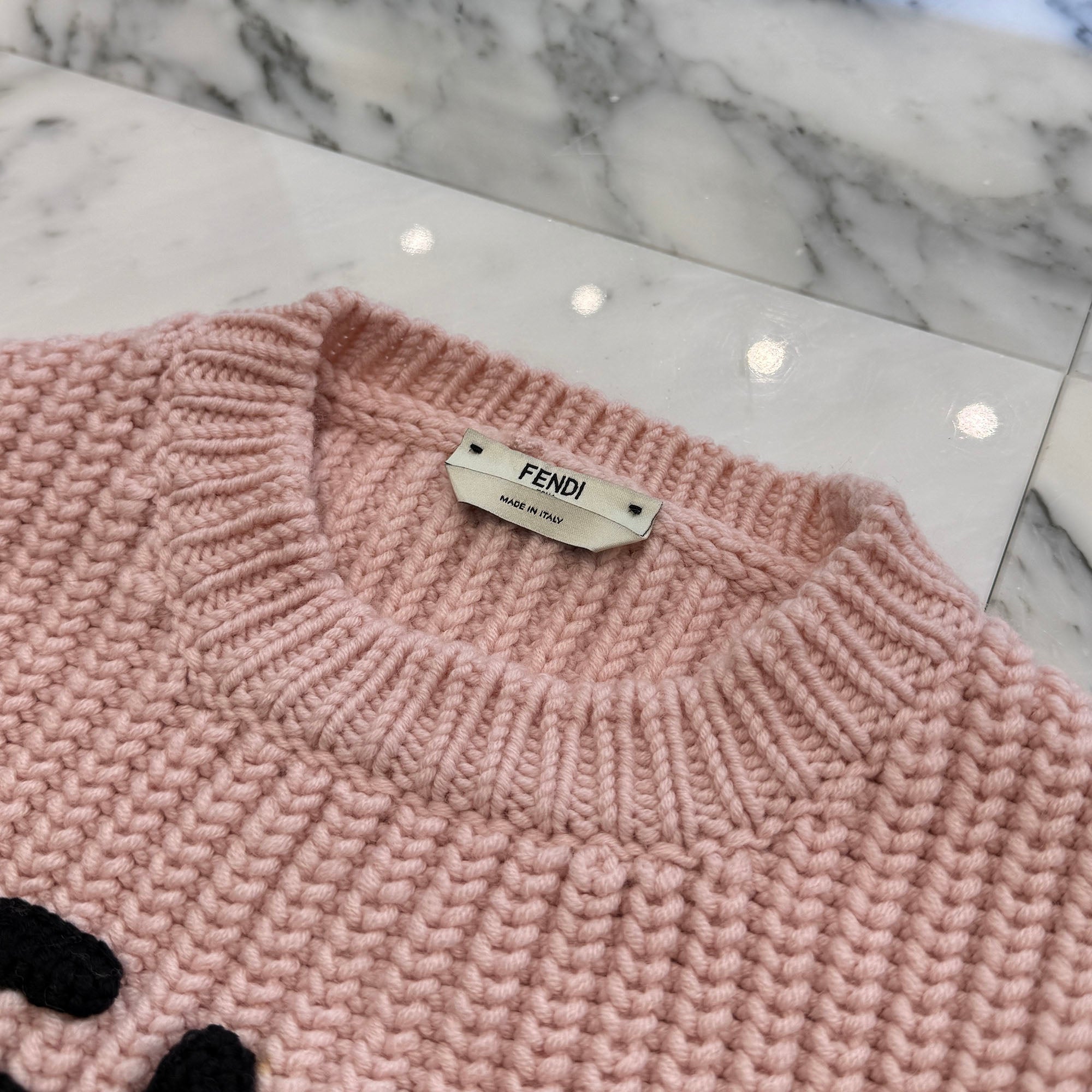 FENDI 2020AW Logo Embroidered Crew Neck Wool Knit Sweater FZX624 AEPZ Size 36 フェンディ ロゴ刺繍 クルーネック ウール ニットセーター サイズ36