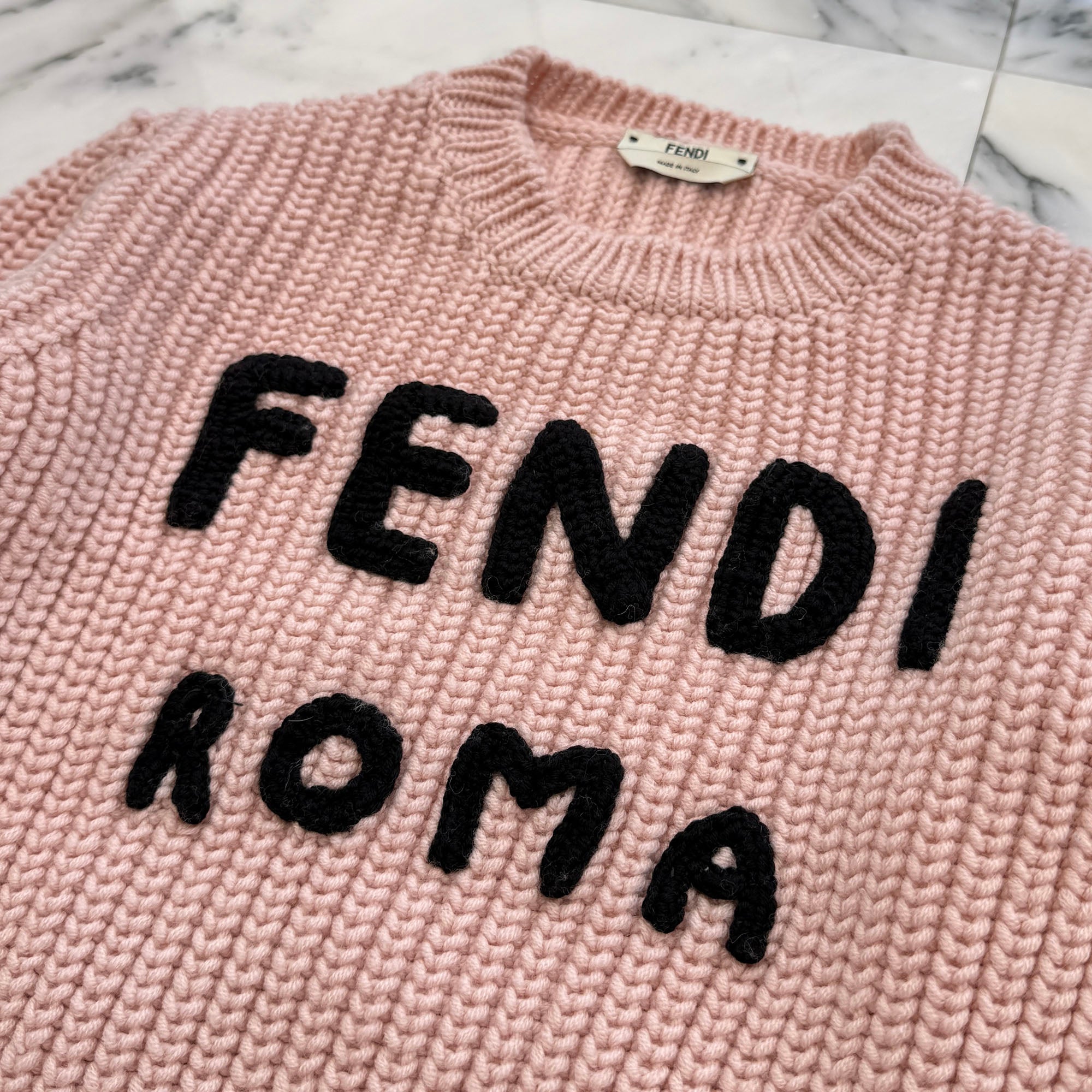 FENDI 2020AW Logo Embroidered Crew Neck Wool Knit Sweater FZX624 AEPZ Size 36 フェンディ ロゴ刺繍 クルーネック ウール ニットセーター サイズ36