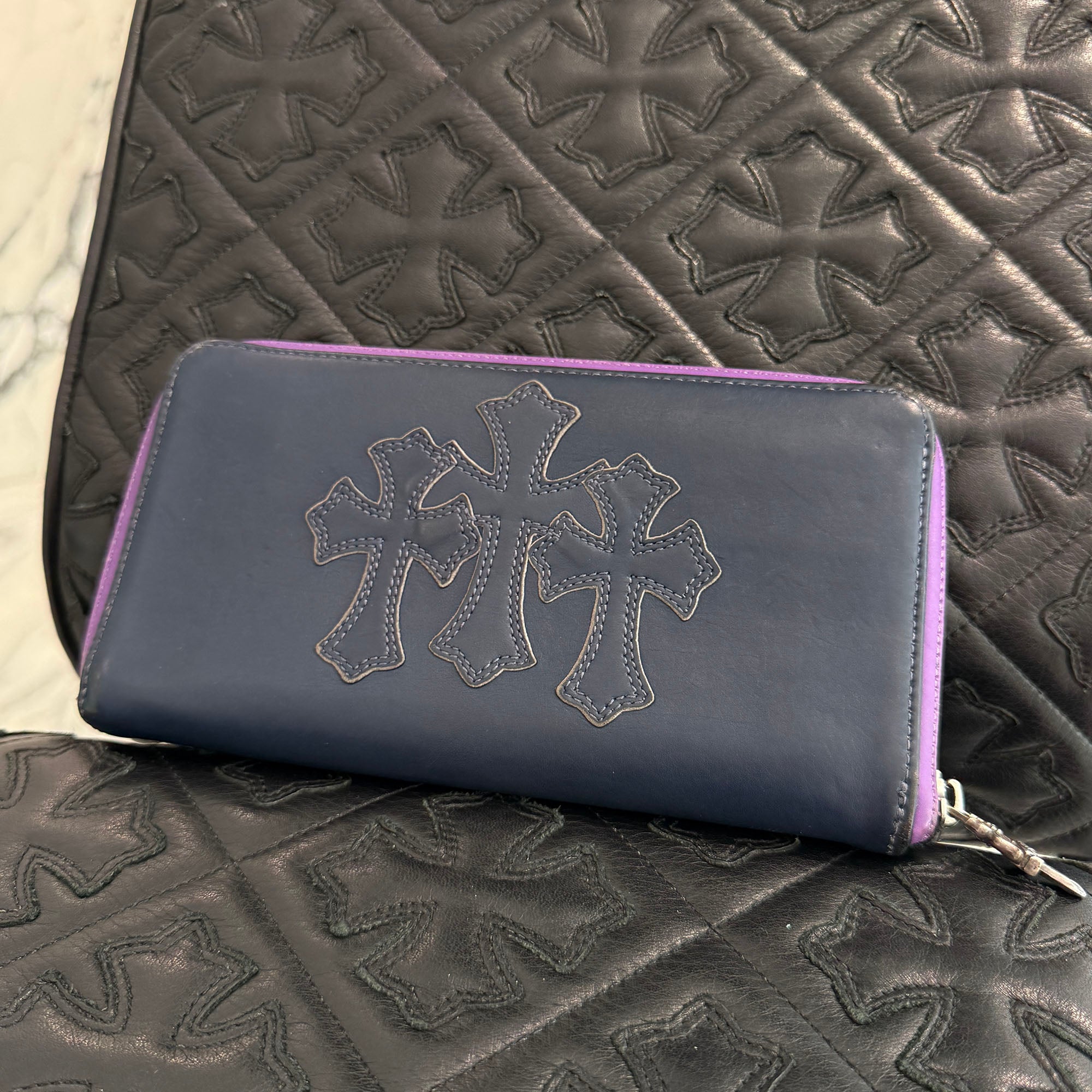 CHROME HEARTS 3 Cemetery Cross Leather Patch REC F ZIP Wallet