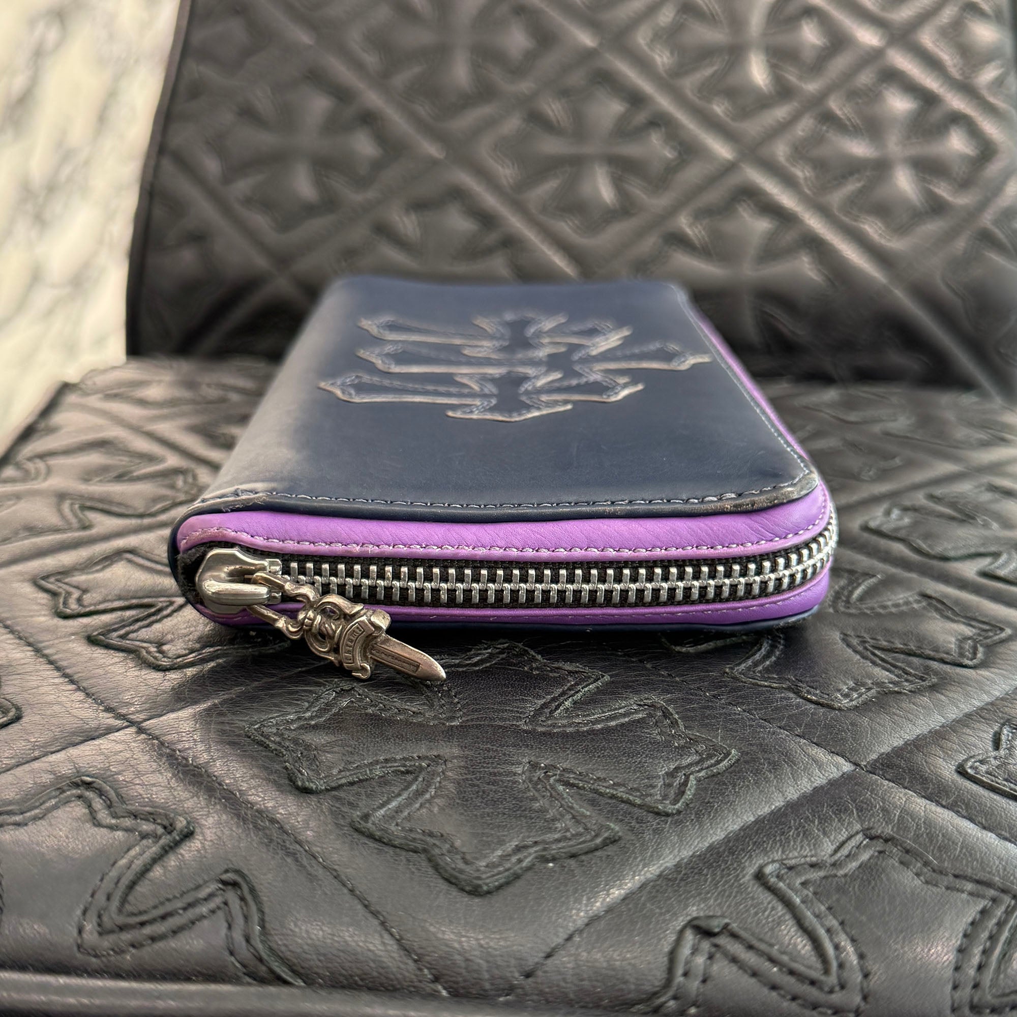 CHROME HEARTS 3 Cemetery Cross Leather Patch REC F ZIP Wallet