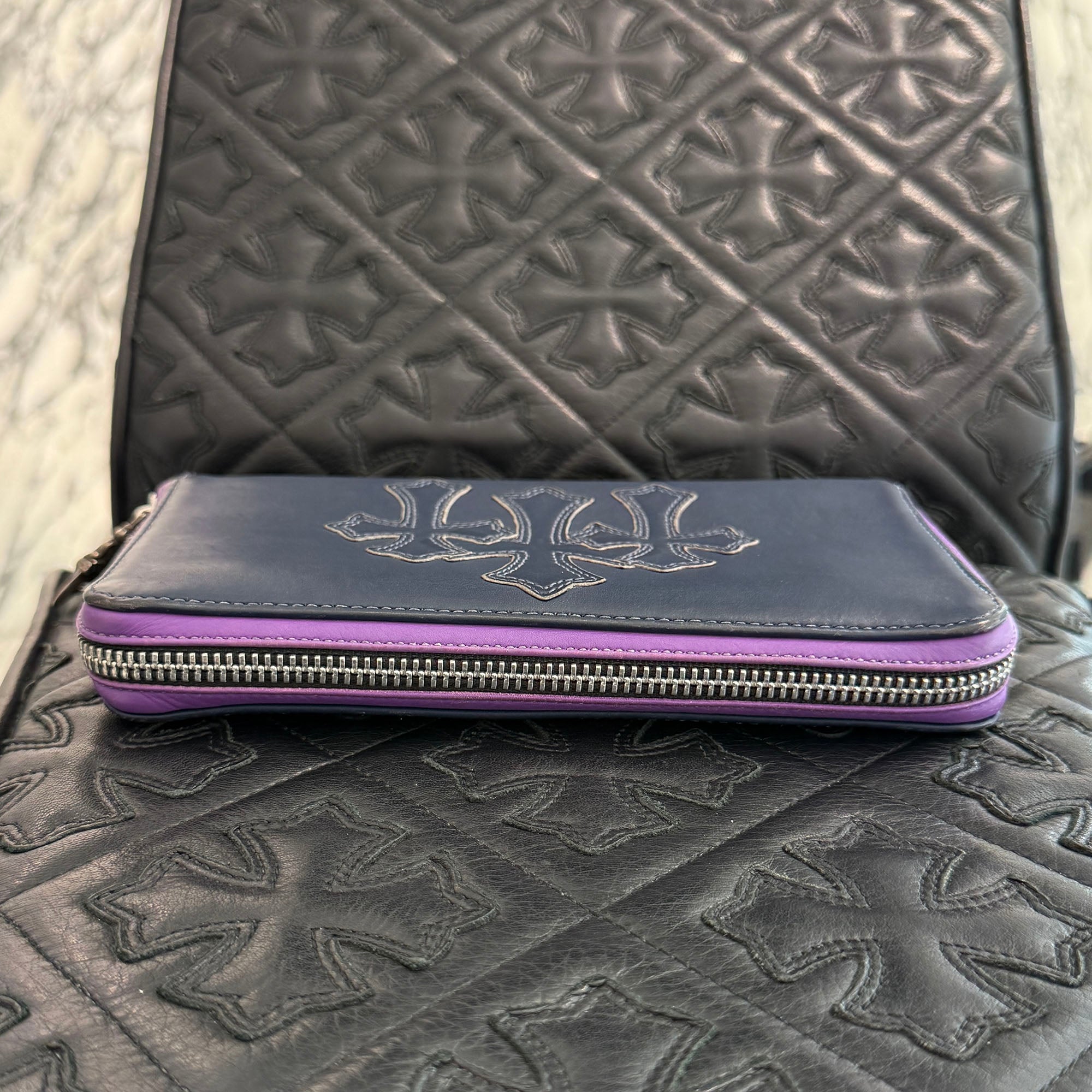 CHROME HEARTS 3 Cemetery Cross Leather Patch REC F ZIP Wallet