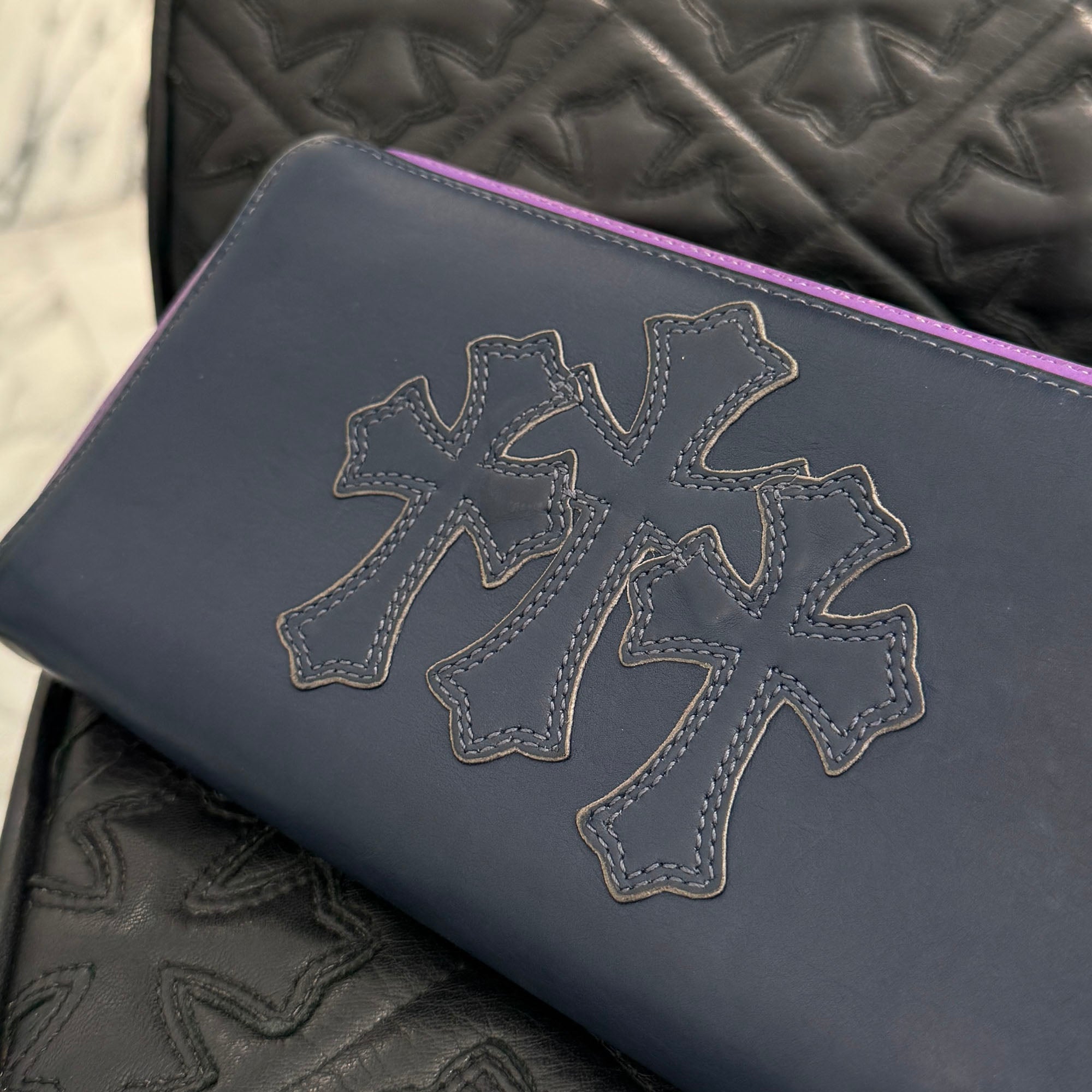 CHROME HEARTS 3 Cemetery Cross Leather Patch REC F ZIP Wallet