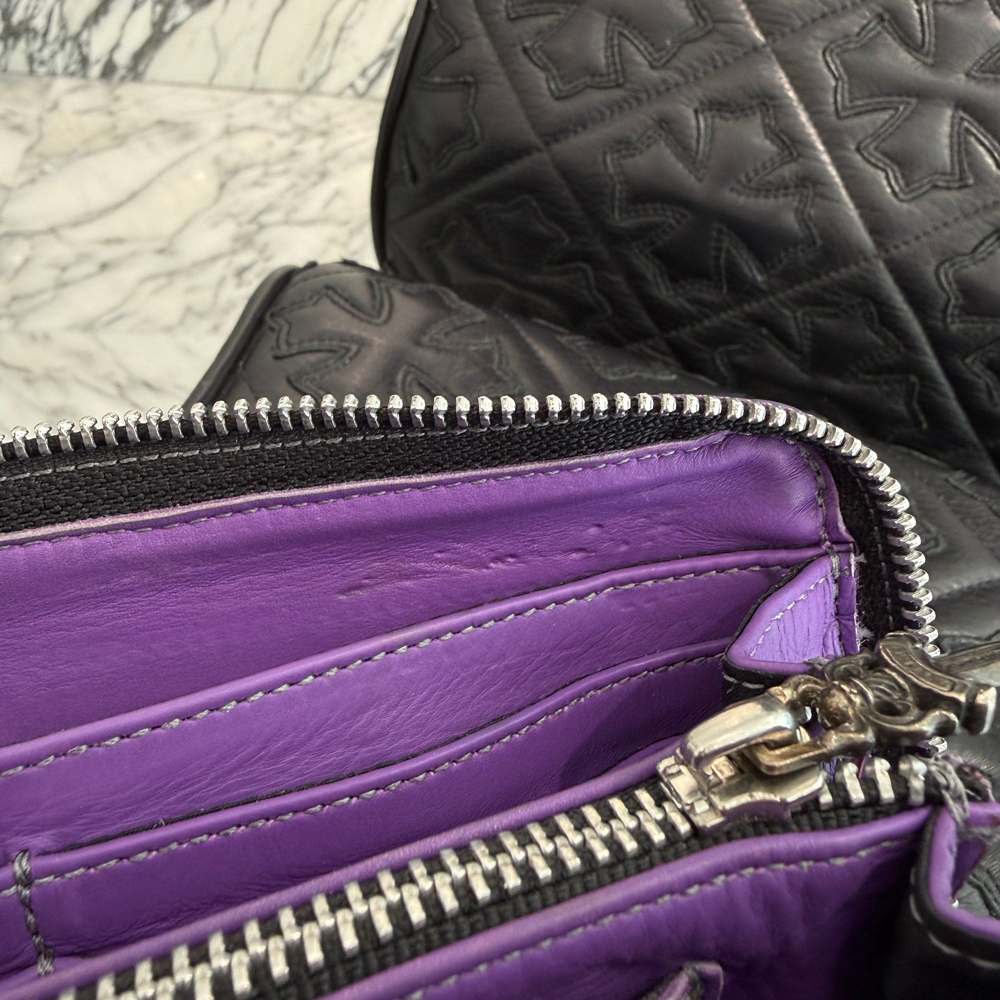 CHROME HEARTS 3 Cemetery Cross Leather Patch REC F ZIP Wallet