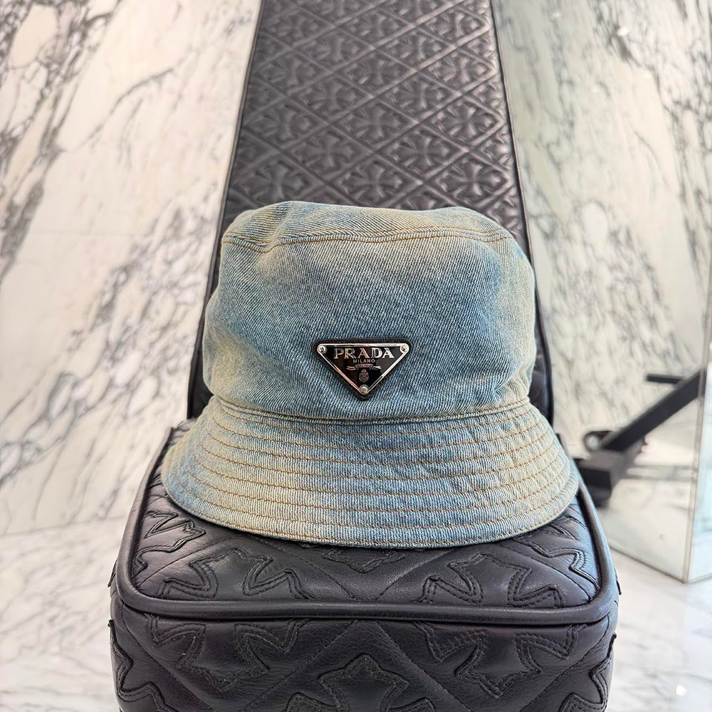 PRADA 2022AW Triangle Logo Plate Denim Bucket Hat 2HC137 12K1 Size M プラダ トライアングルロゴプレート デニム バケットハット サイズM