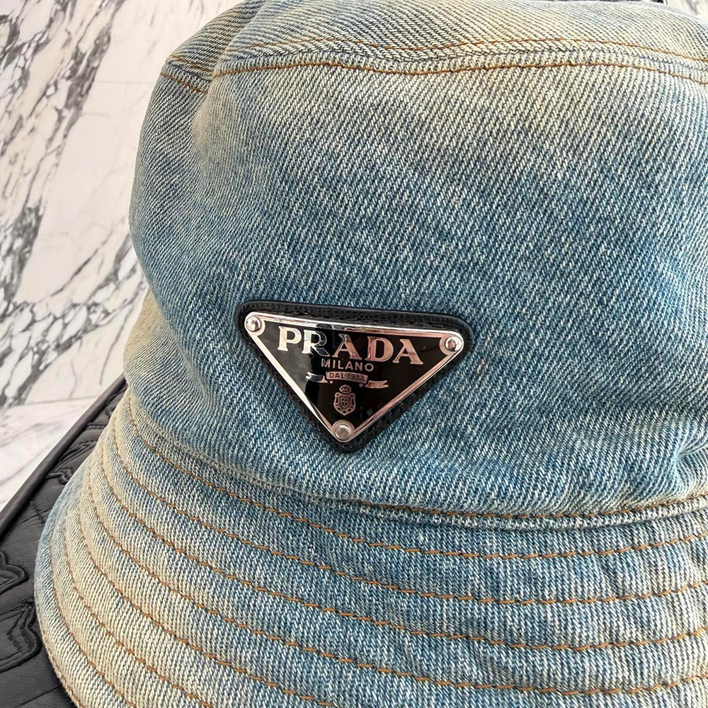 PRADA 2022AW Triangle Logo Plate Denim Bucket Hat 2HC137 12K1 Size M プラダ トライアングルロゴプレート デニム バケットハット サイズM