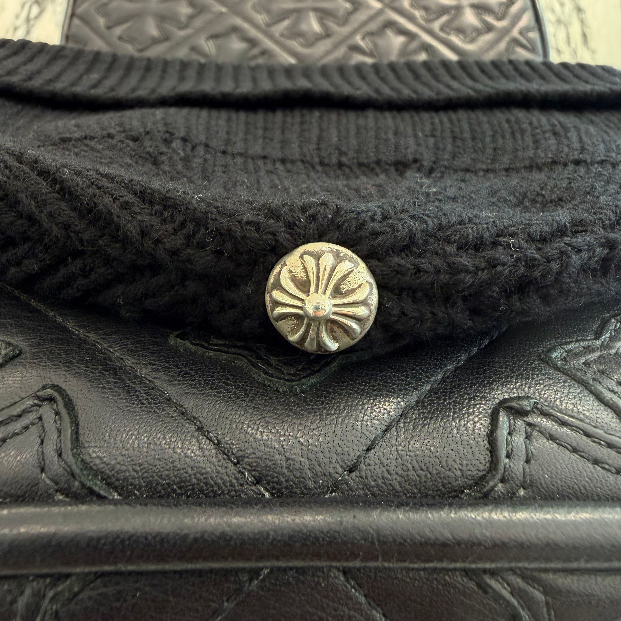 CHROME HEARTS Cashmere Leather 3 Cross Patch Beanie Size ONE SIZE