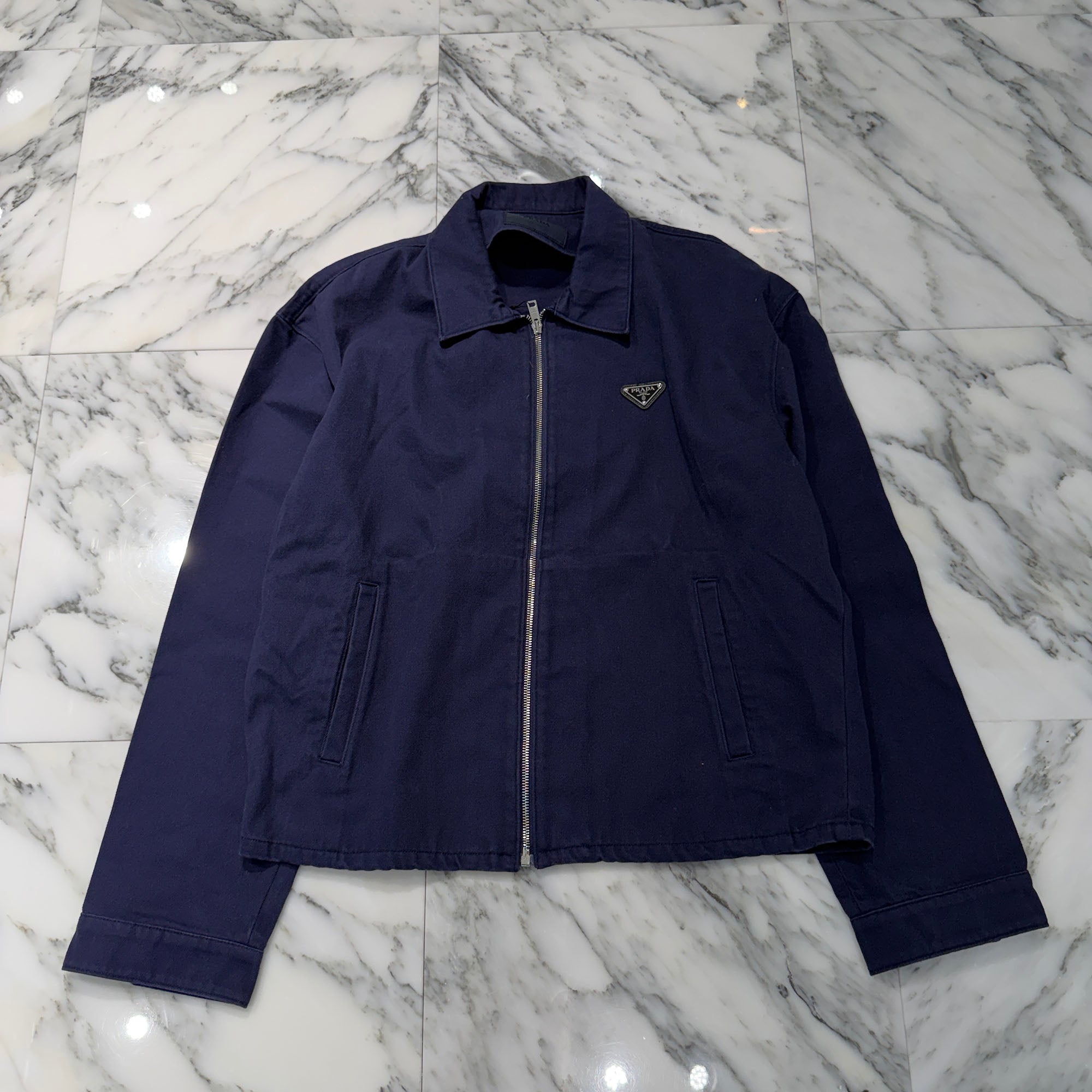 PRADA 2025SS Triangle Logo Plate Zip Up Blouson Denim Jacket GEB233 S232 16HE Size XL プラダ トライアングルロゴプレート ジップアップ ブルゾン デニムジャケット サイズXL