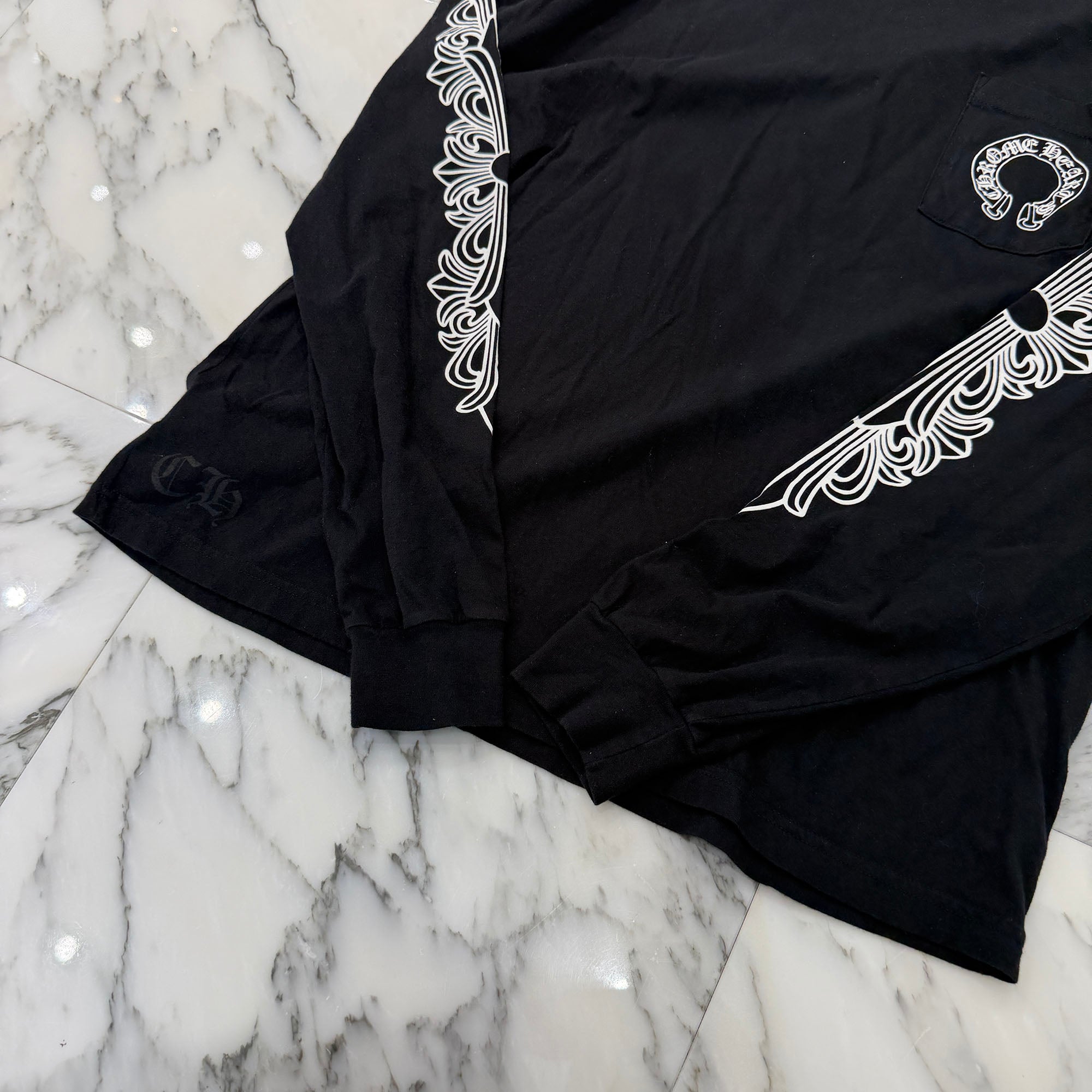 CHROME HEARTS Floral Cross Horseshoe Long Sleeve Tee Size XL クロムハーツ フローラルクロス ホースシュー ロングスリーブ Tシャツ サイズXL