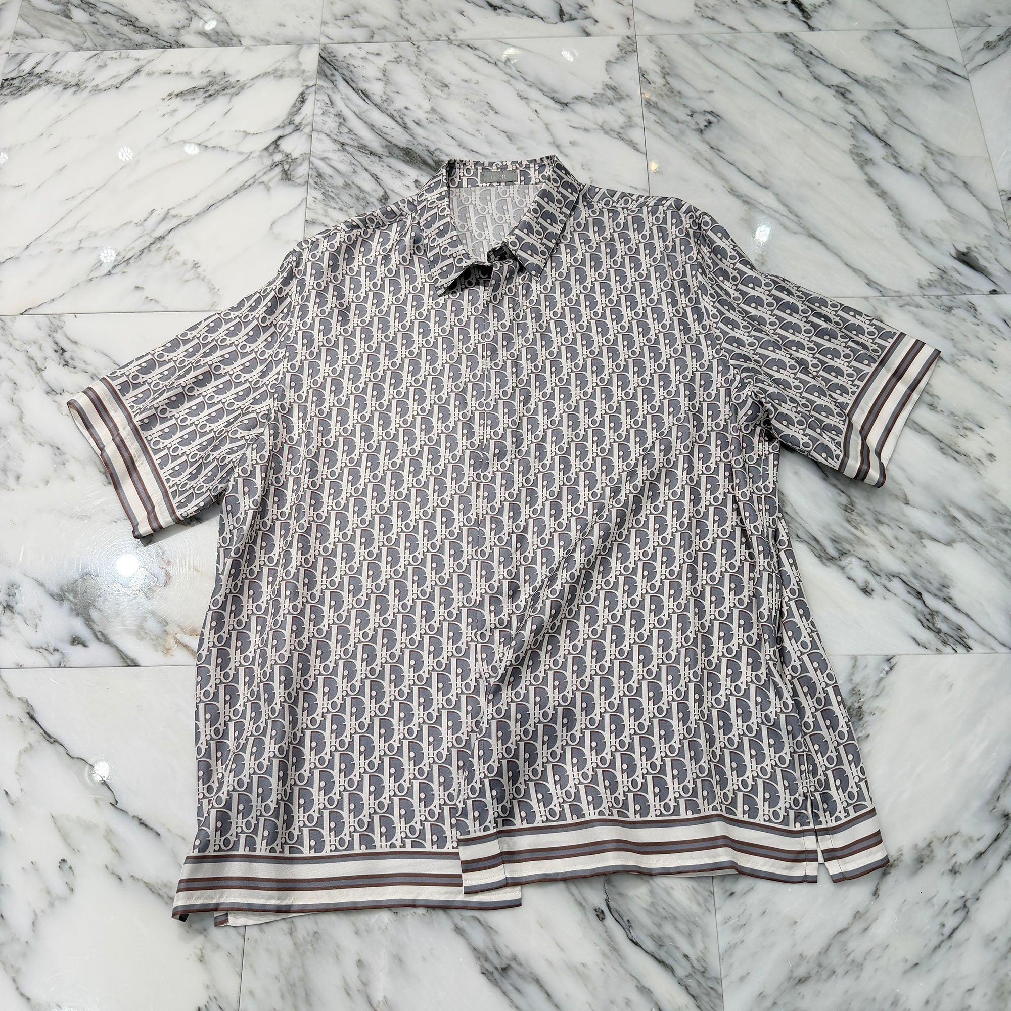 DIOR 2024SS Oblique Jacquard Short Sleeve Silk Shirt 193C545A4751 Size 43 ディオール オブリーク ジャカード ショートスリーブ シルクシャツ サイズ43