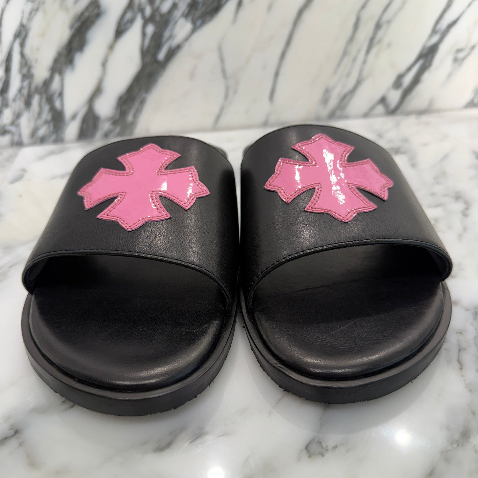CHROME HEARTS Leather Cross Patch Sandals Size 41 クロムハーツ レザークロスパッチ サンダル サイズ41