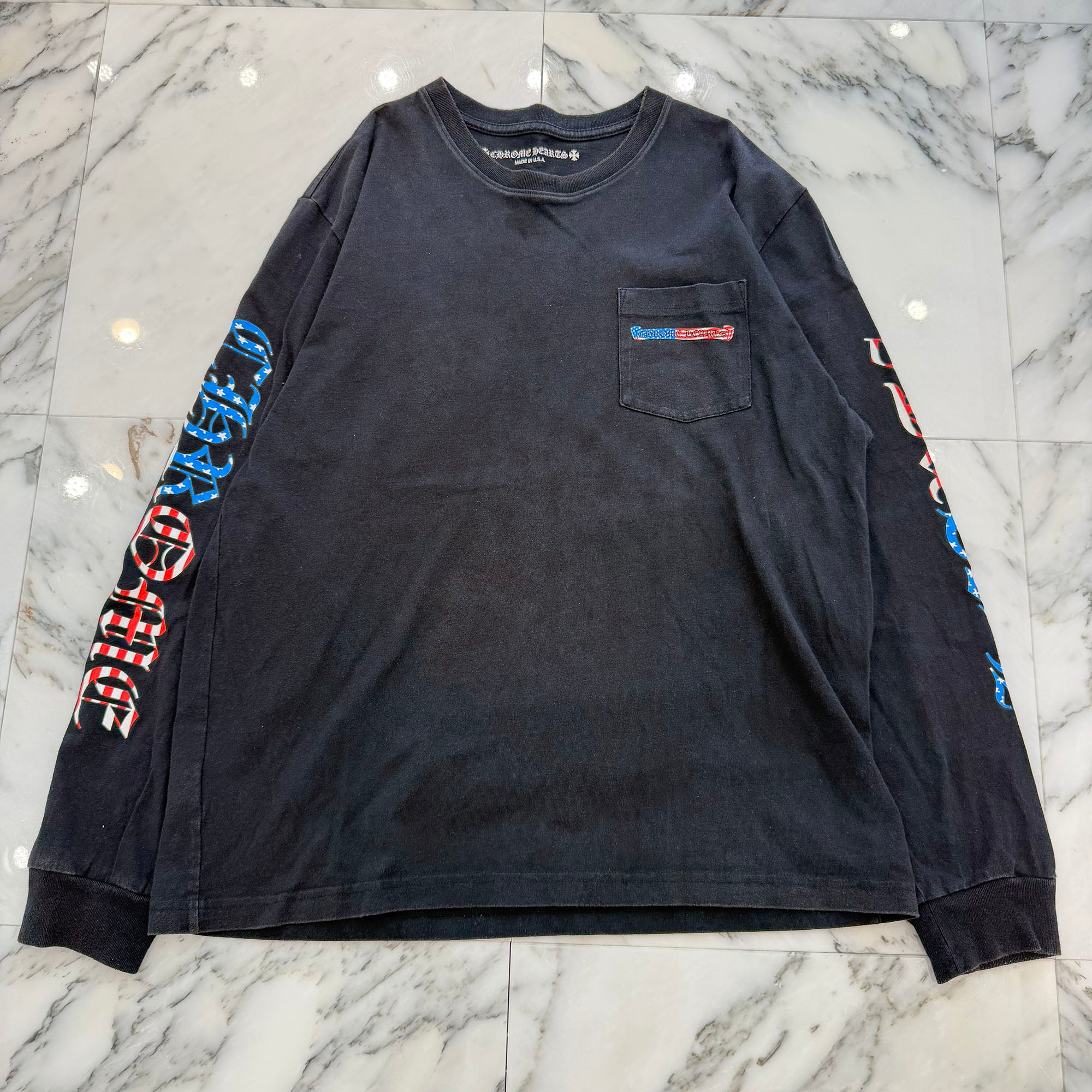 CHROME HEARTS American Flag Back Scroll Logo Label Long Sleeve Tee Size XL クロムハーツ アメリカンフラッグ バックスクロール ロゴラベル ロングスリーブ Tシャツ サイズXL