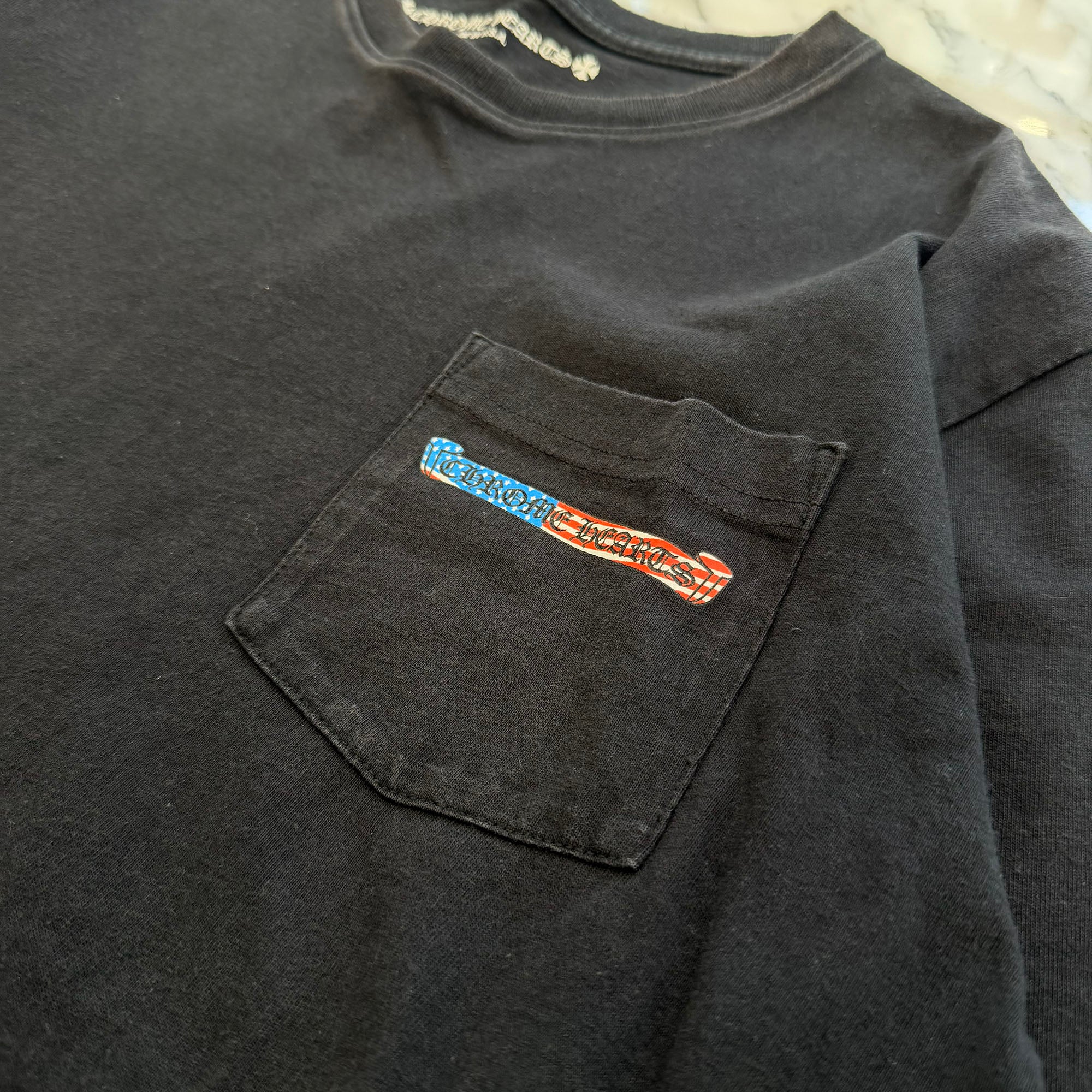 CHROME HEARTS American Flag Back Scroll Logo Label Long Sleeve Tee Size XL クロムハーツ アメリカンフラッグ バックスクロール ロゴラベル ロングスリーブ Tシャツ サイズXL