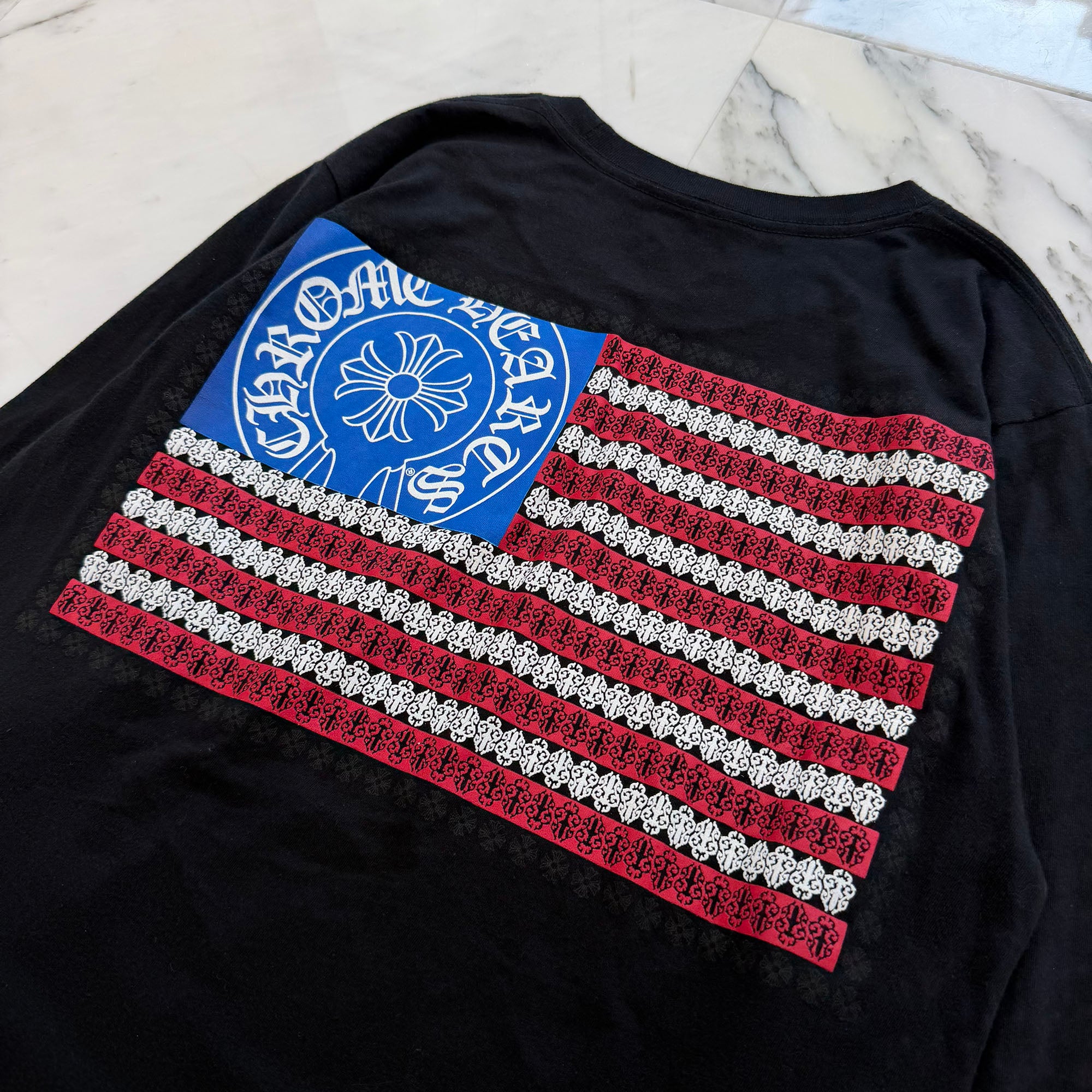 CHROME HEARTS American Flag Vine Dagger Horseshoe Long Sleeve Tee Size S クロムハーツ アメリカンフラッグ ヴァインダガーホースシュー ロングスリーブTシャツ サイズS