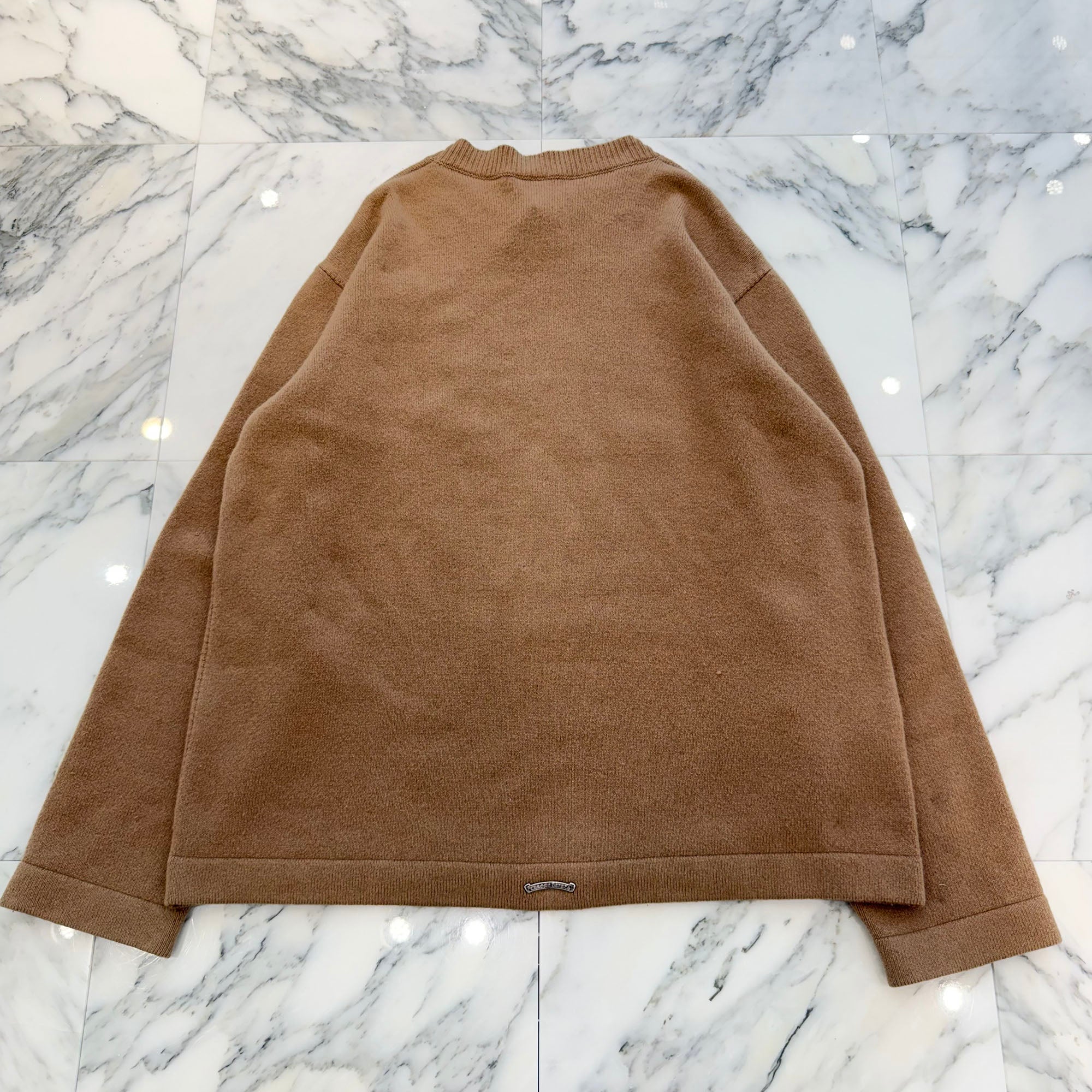 CHROME HEARTS Y NOT King Taco 3 Cemetery Cross Leather Patch Cashmere Knit Crew Neck Sweater Size XL クロムハーツ ワイノット キングタコ 3セメタリークロスレザーパッチ カシミアニット セーター サイズXL