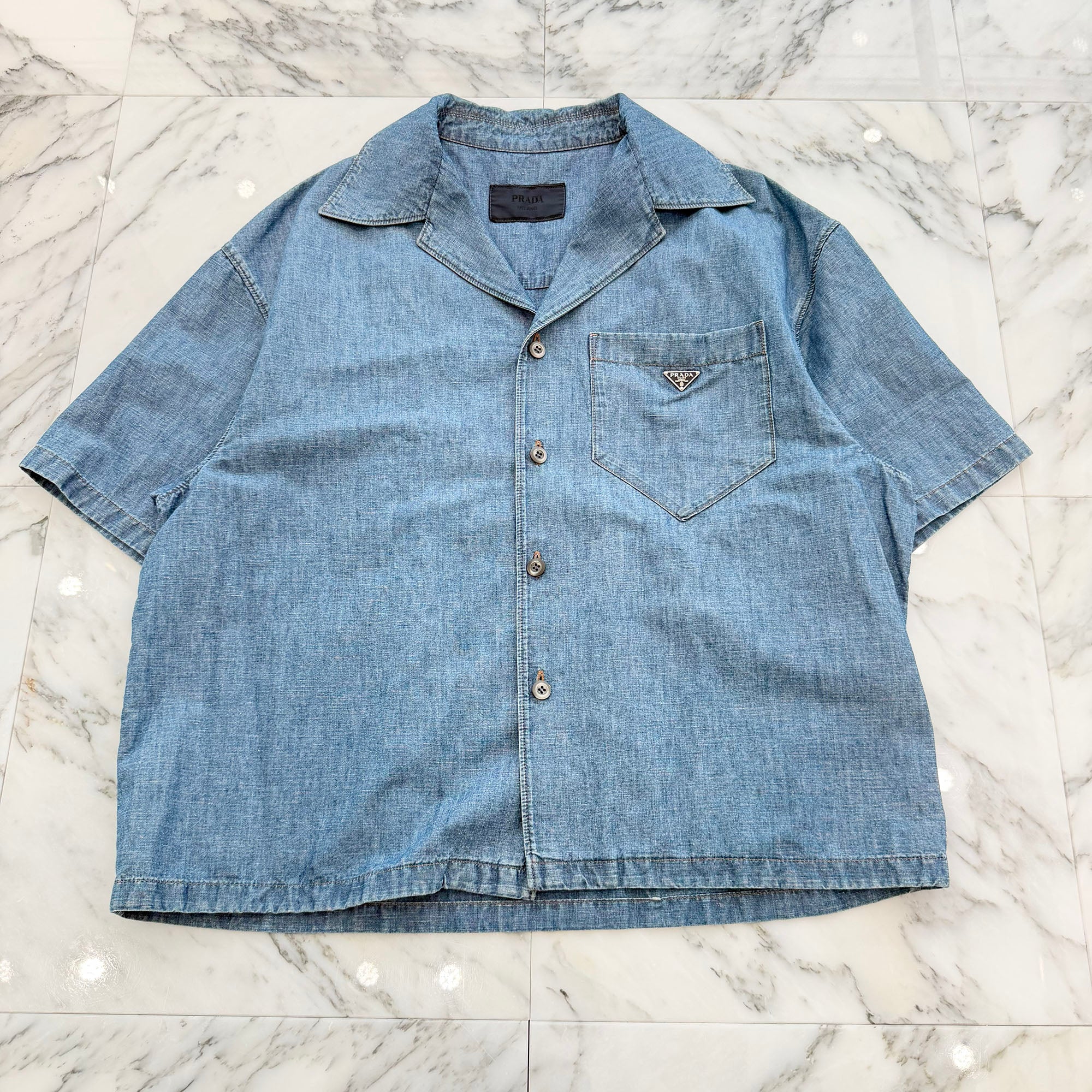 PRADA 2022SS Triangle Logo Plate Denim Short Sleeve Shirt GEC068 S212 12N1 Size L プラダ トライアングルロゴプレート デニム ショートスリーブシャツ サイズL