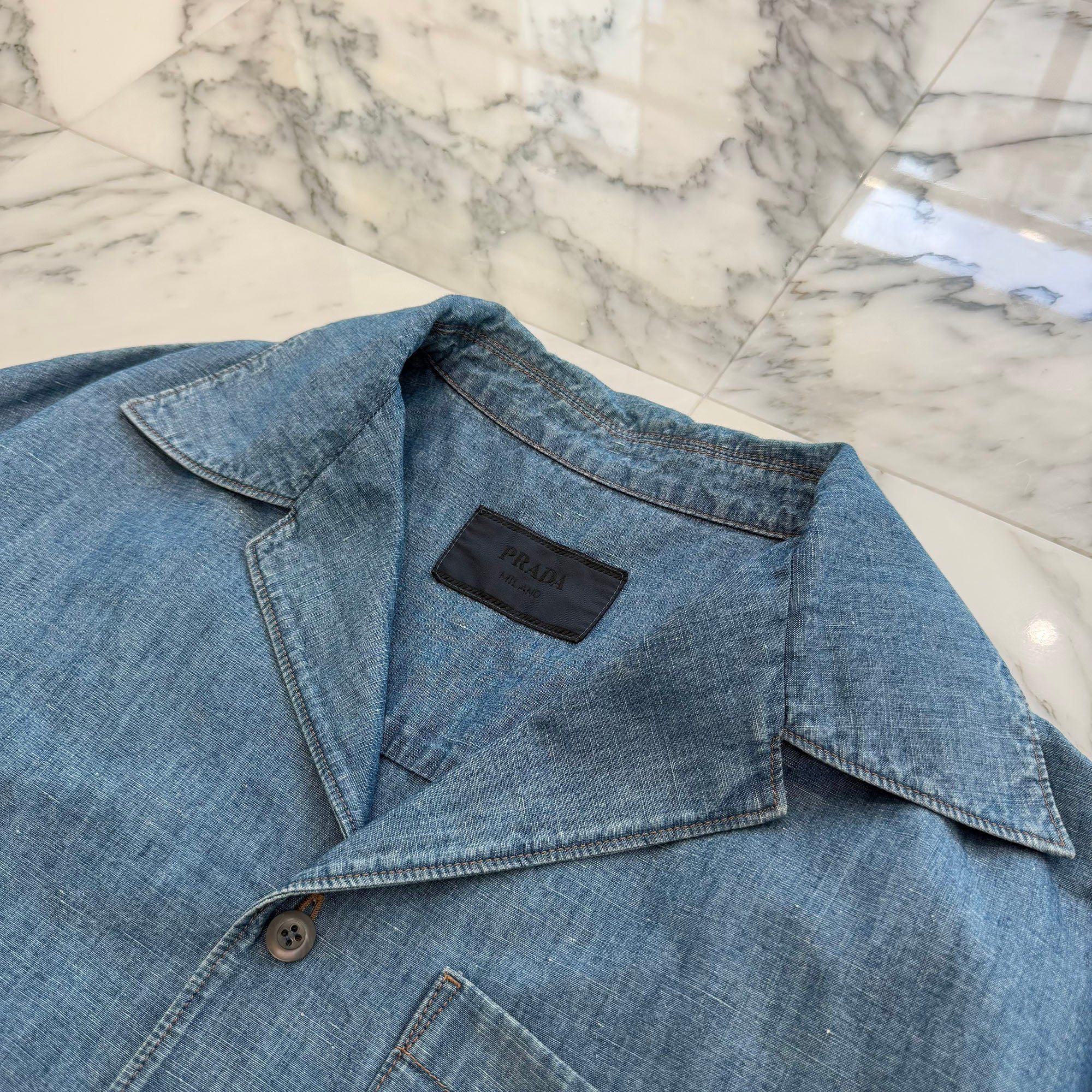 PRADA 2022SS Triangle Logo Plate Denim Short Sleeve Shirt GEC068 S212 12N1 Size L プラダ トライアングルロゴプレート デニム ショートスリーブシャツ サイズL