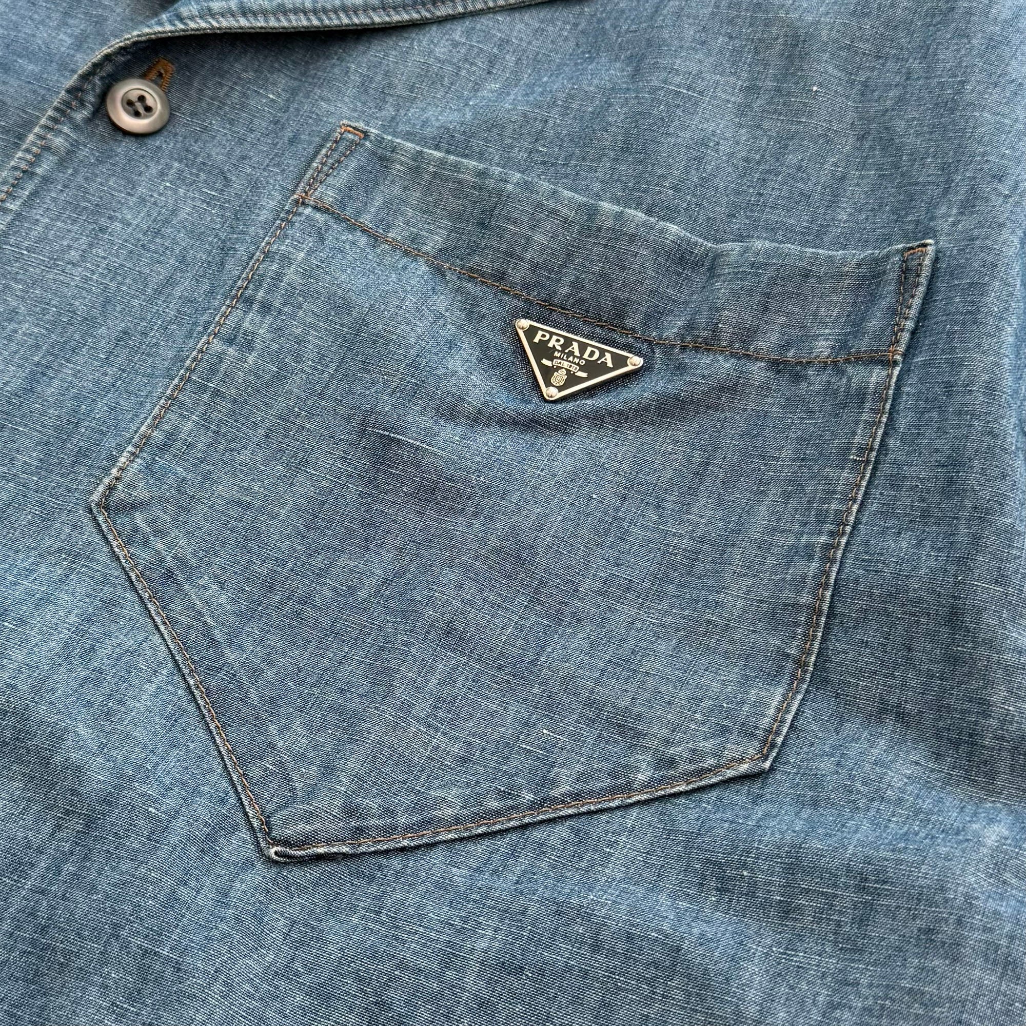 PRADA 2022SS Triangle Logo Plate Denim Short Sleeve Shirt GEC068 S212 12N1 Size L プラダ トライアングルロゴプレート デニム ショートスリーブシャツ サイズL