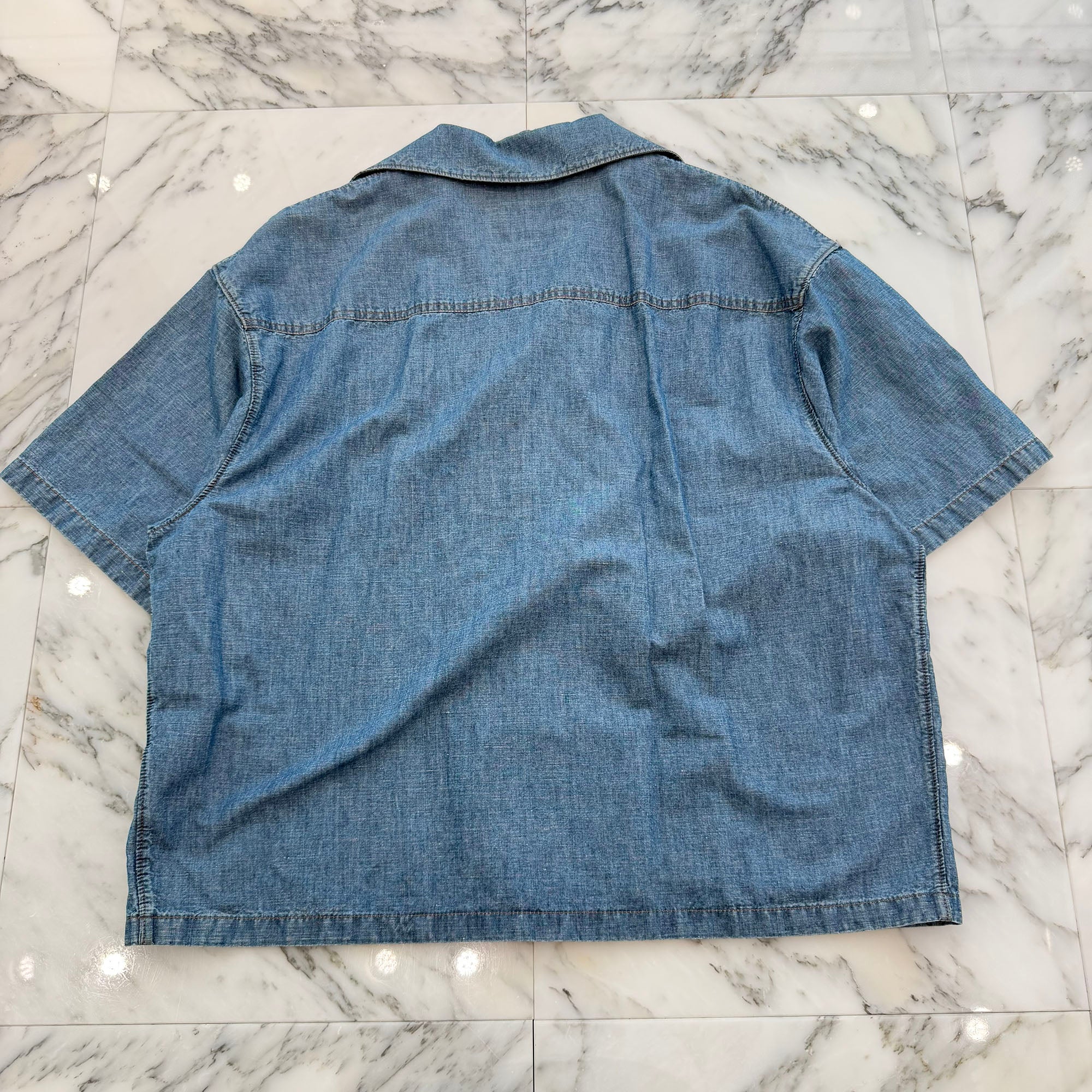 PRADA 2022SS Triangle Logo Plate Denim Short Sleeve Shirt GEC068 S212 12N1 Size L プラダ トライアングルロゴプレート デニム ショートスリーブシャツ サイズL