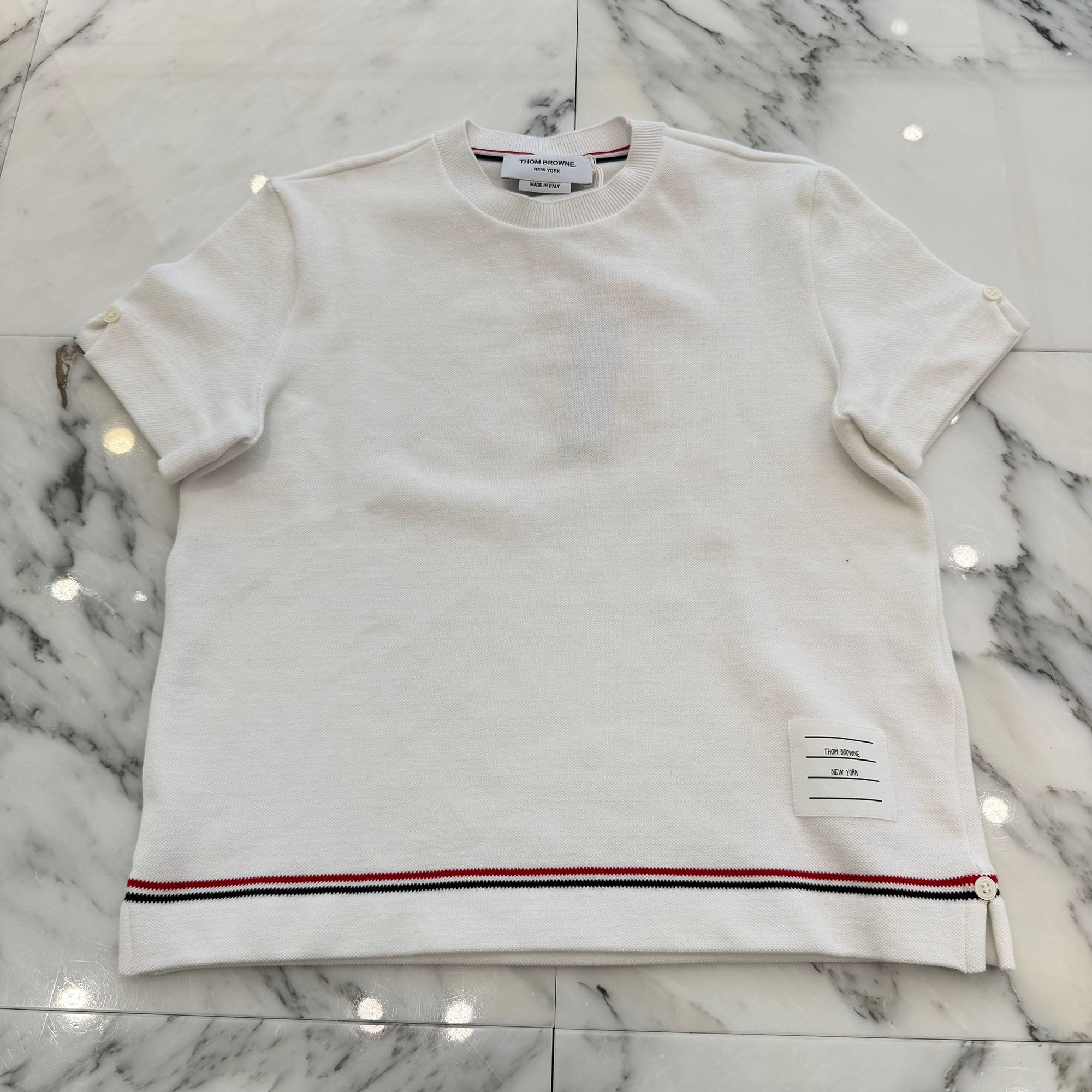 THOM BROWNE 2025SS Tricolor Cotton Short Sleeve Tee FJS193A-J0185-100 Size 40 トムブラウン トリコロール コットン ショートスリーブTシャツ サイズ40