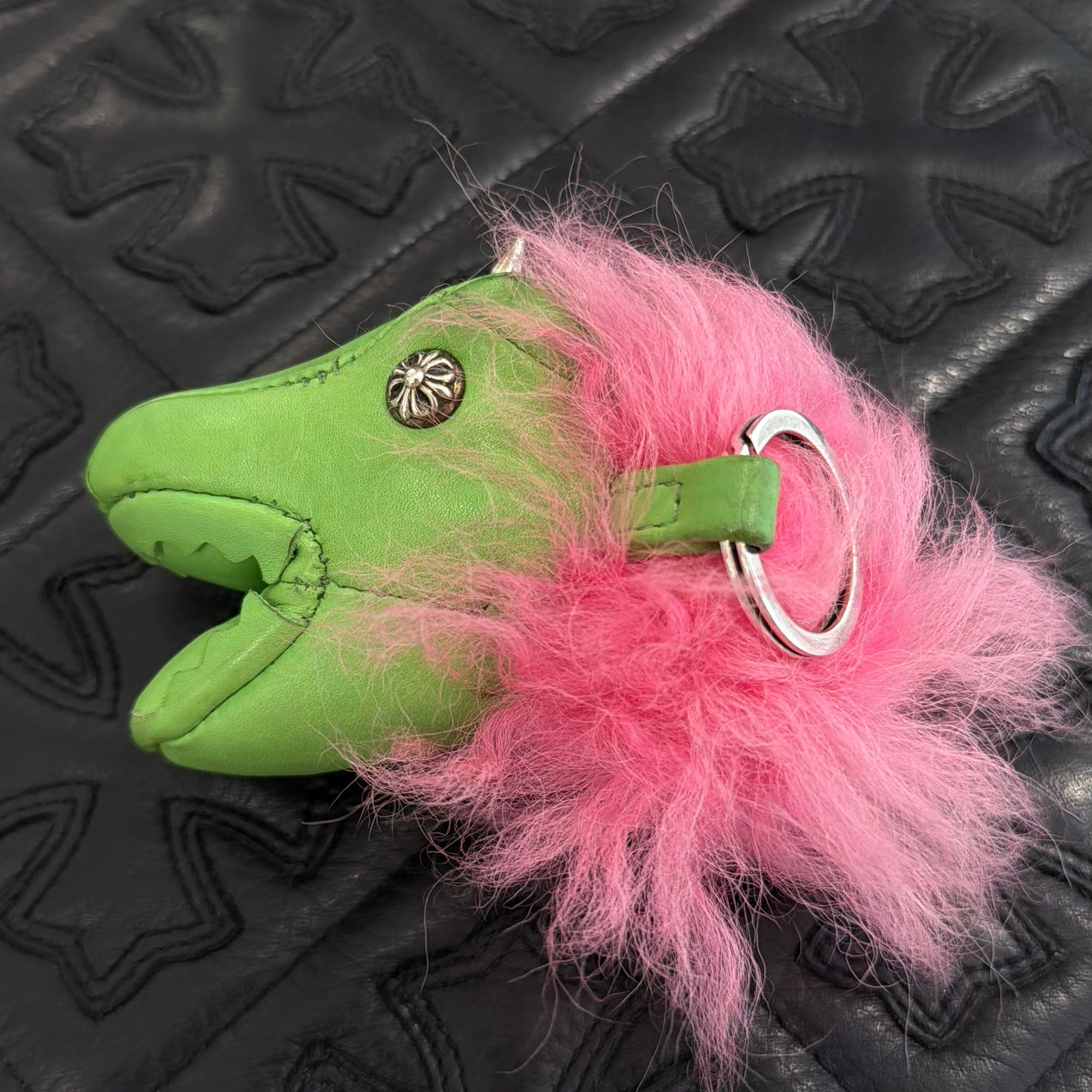 CHROME HEARTS Dinosaur Leather Cross Ball Key Ring クロムハーツ ダイナソー レザー クロスボール キーリング