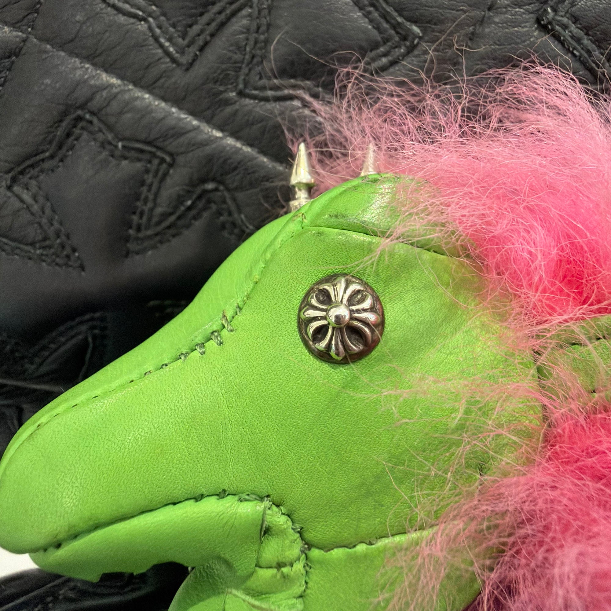 CHROME HEARTS Dinosaur Leather Cross Ball Key Ring クロムハーツ ダイナソー レザー クロスボール キーリング