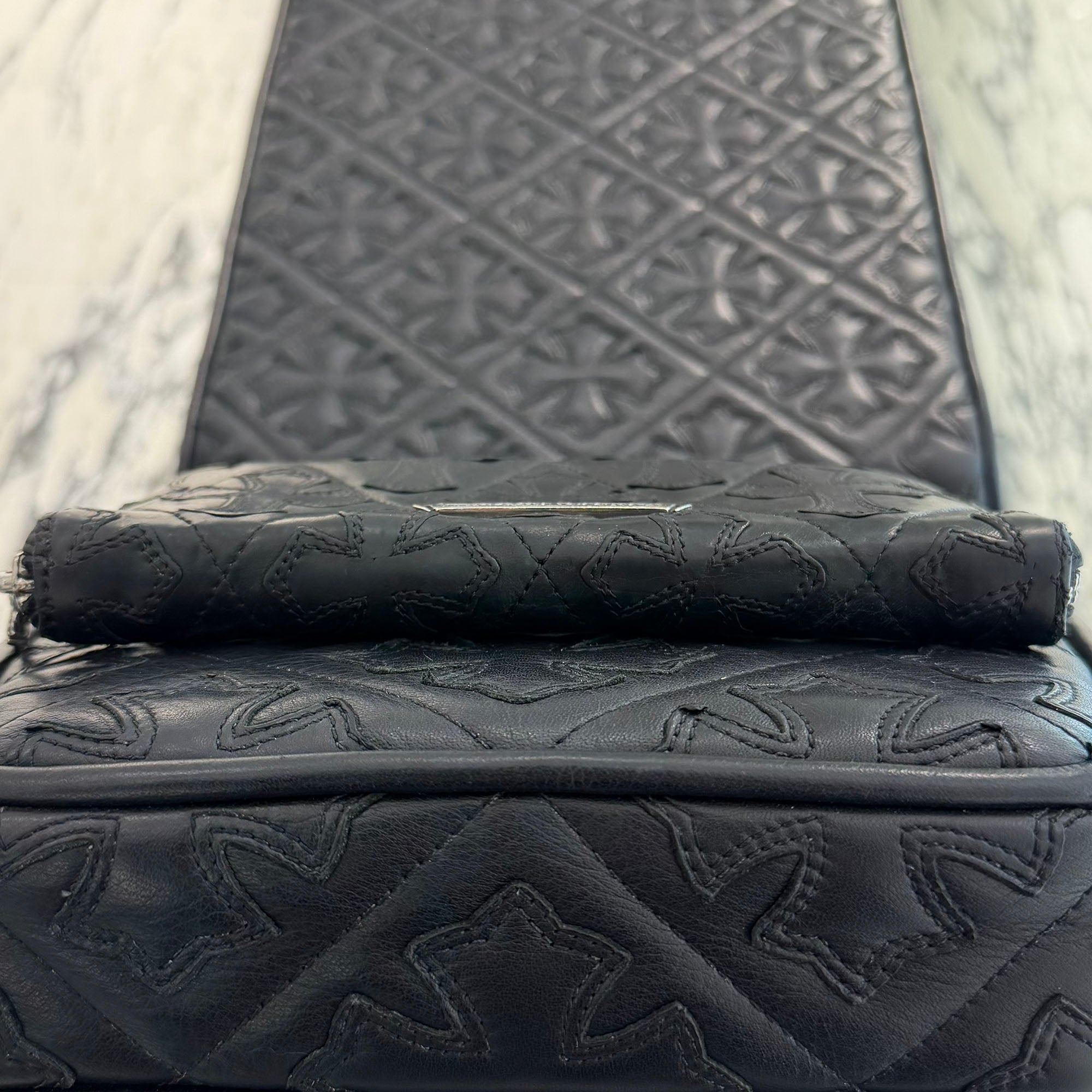 CHROME HEARTS Cemetery Cross Leather Patch Quilting Leather Wallet クロムハーツ セメタリークロス レザーパッチ キルティングレザー ウォレット