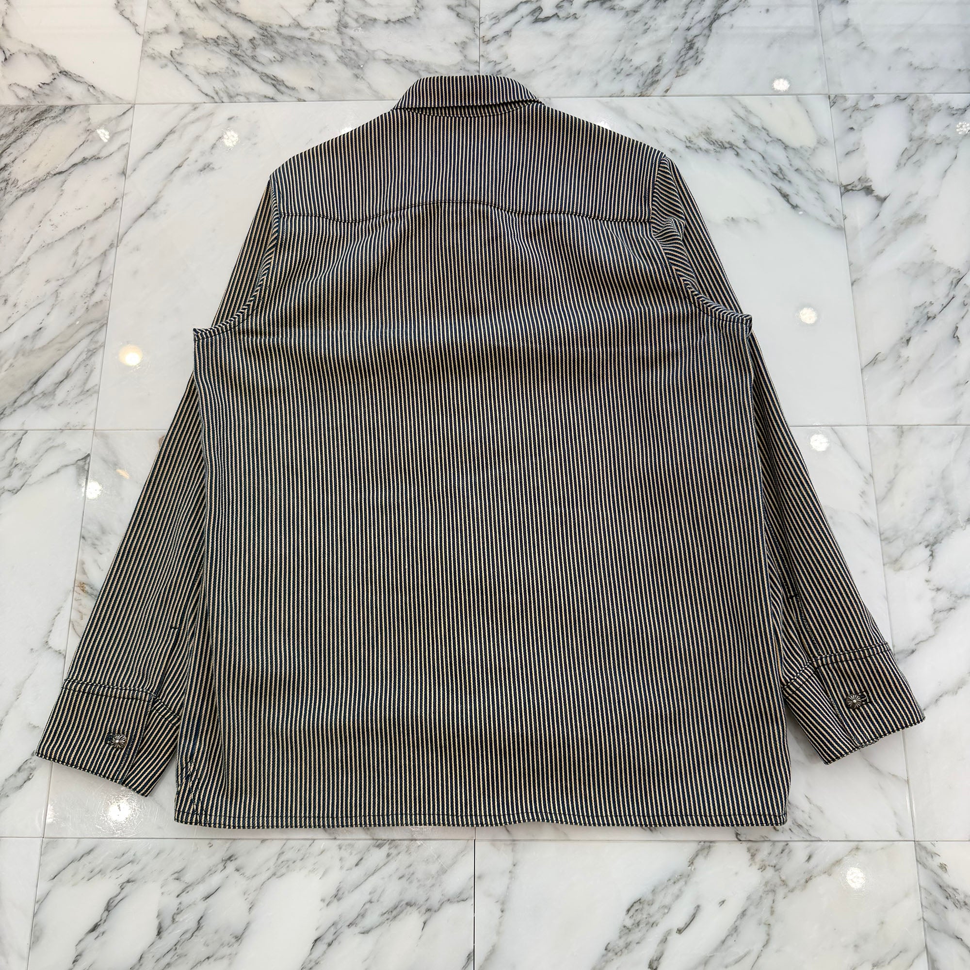 CHROME HEARTS Y NOT WORK DOG Striple Horseshoe Print Cotton Shirt Jacket Size L クロムハーツ ワイノット ワークドッグ ストライプ ホースシュー プリント コットン シャツジャケット サイズL