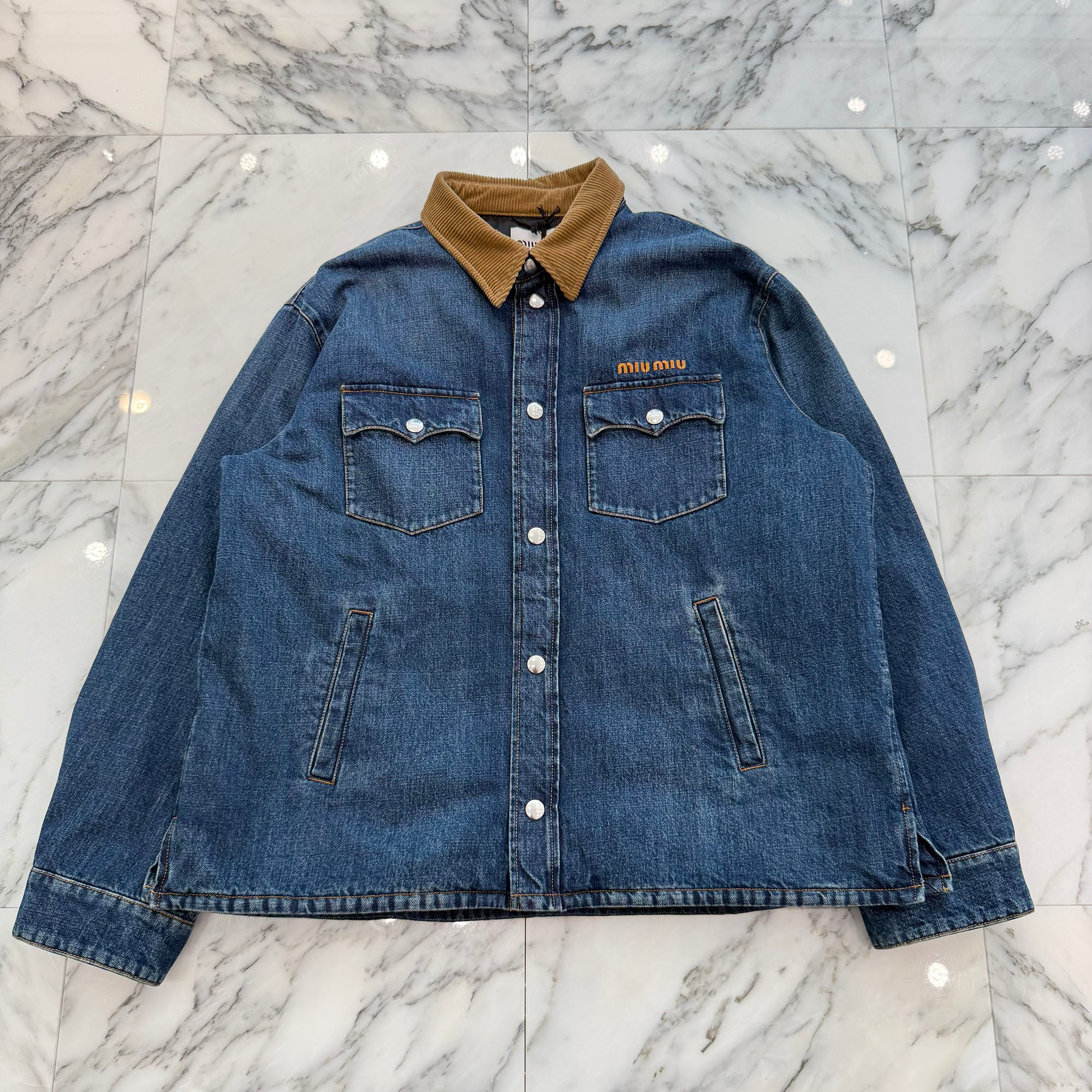MIU MIU 2024AW Corduroy Trimmed Denim Down Jacket GWB234 S000 1575 Size 44 ミュウミュウ コーデュロイ トリム デニム ダウンジャケット サイズ44