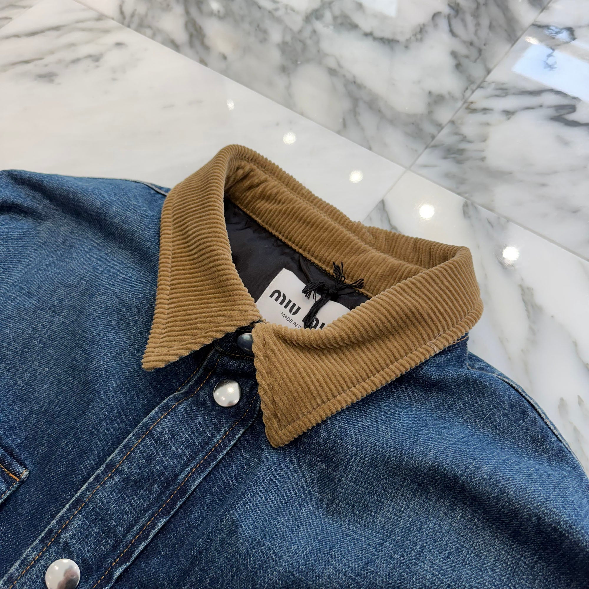 MIU MIU 2024AW Corduroy Trimmed Denim Down Jacket GWB234 S000 1575 Size 44 ミュウミュウ コーデュロイ トリム デニム ダウンジャケット サイズ44