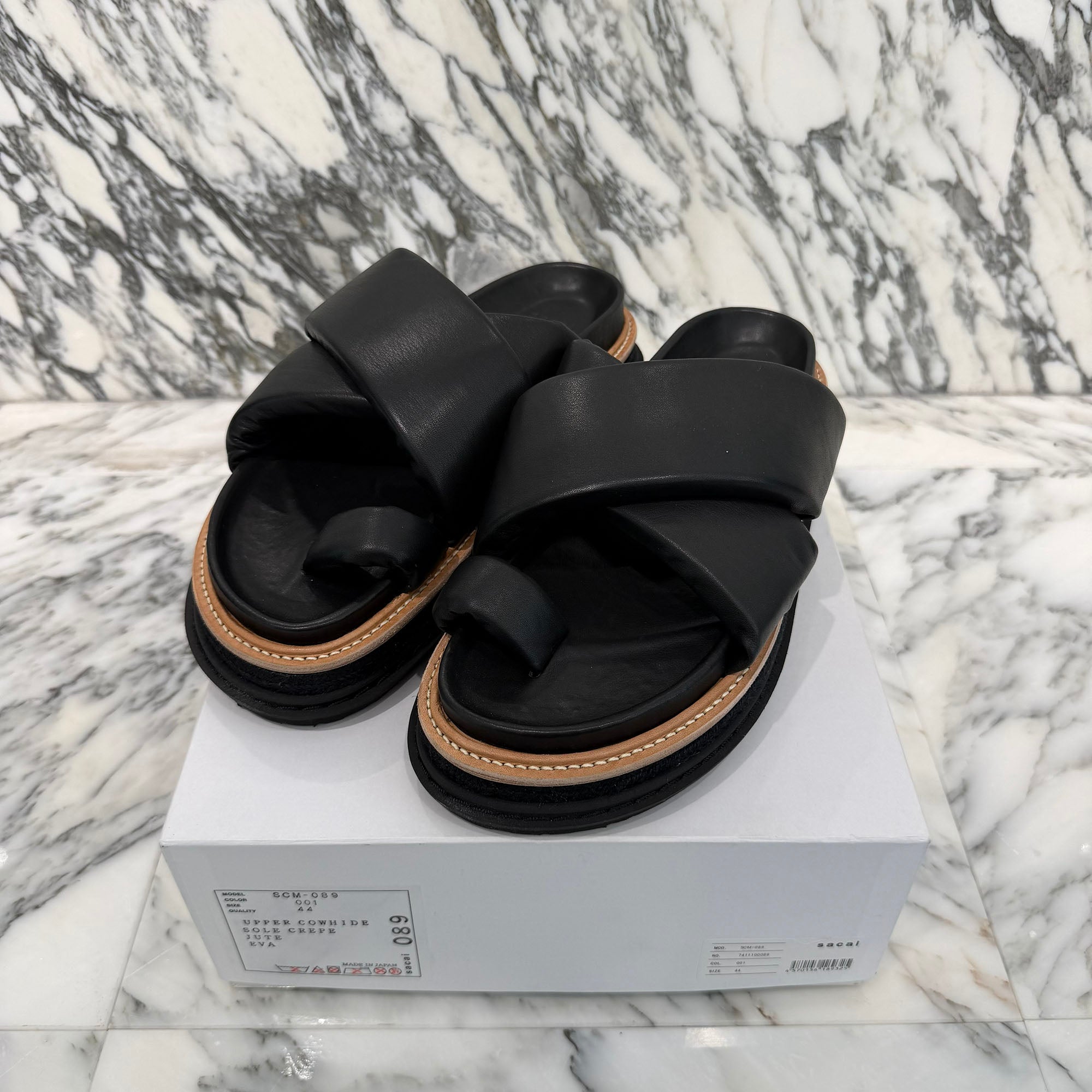 Sacai 2023SS Padded Leather Multiple Sole Sandals SCM-089 Size 44