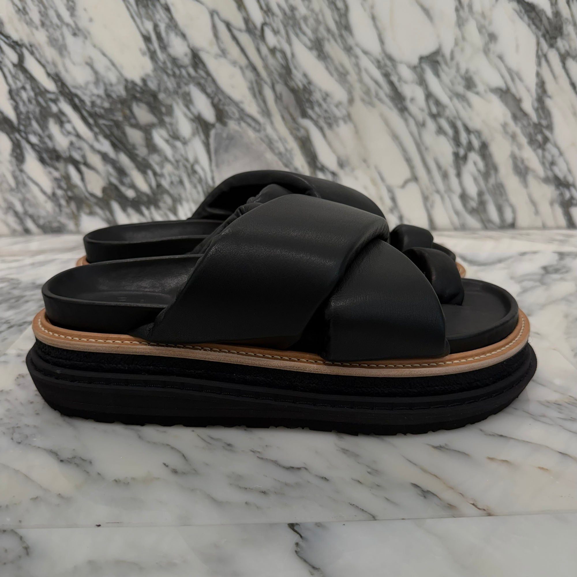 Sacai 2023SS Padded Leather Multiple Sole Sandals SCM-089 Size 44