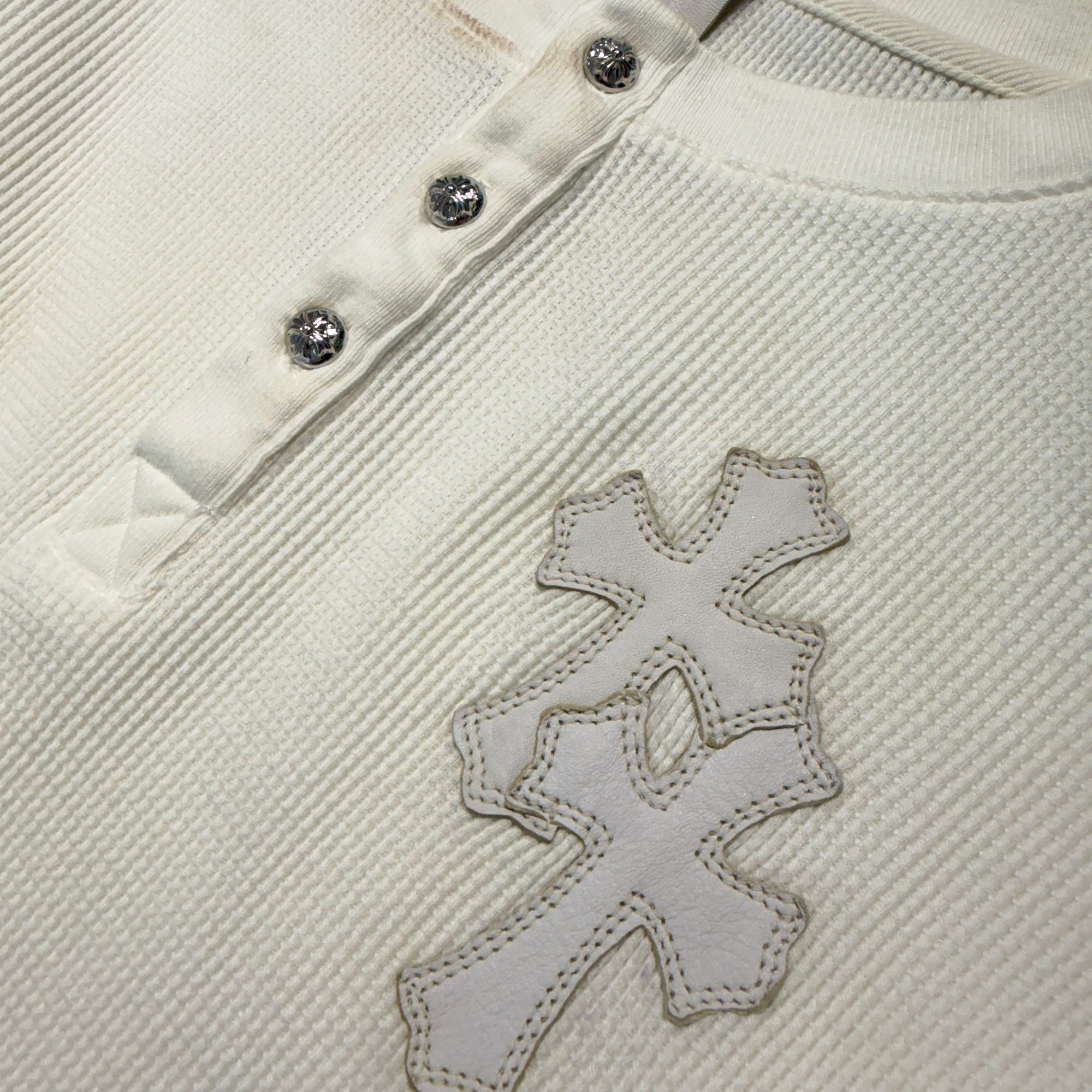 CHROME HEARTS Y NOT Leather Cross Patch Polo Thermal Long Sleeve Tee Size XL クロムハーツ ワイノット レザークロスパッチ ポロ サーマル ロングスリーブ Tシャツ サイズXL