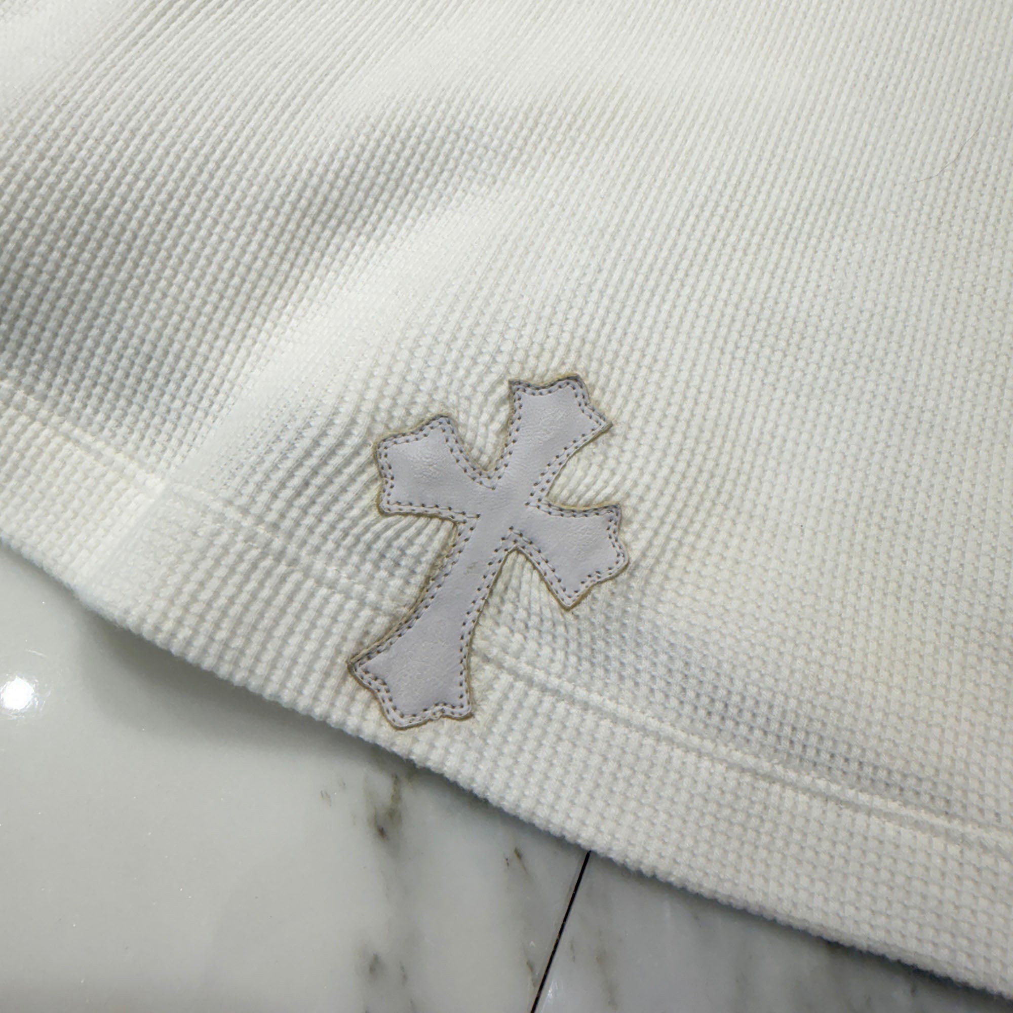 CHROME HEARTS Y NOT Leather Cross Patch Polo Thermal Long Sleeve Tee Size XL クロムハーツ ワイノット レザークロスパッチ ポロ サーマル ロングスリーブ Tシャツ サイズXL