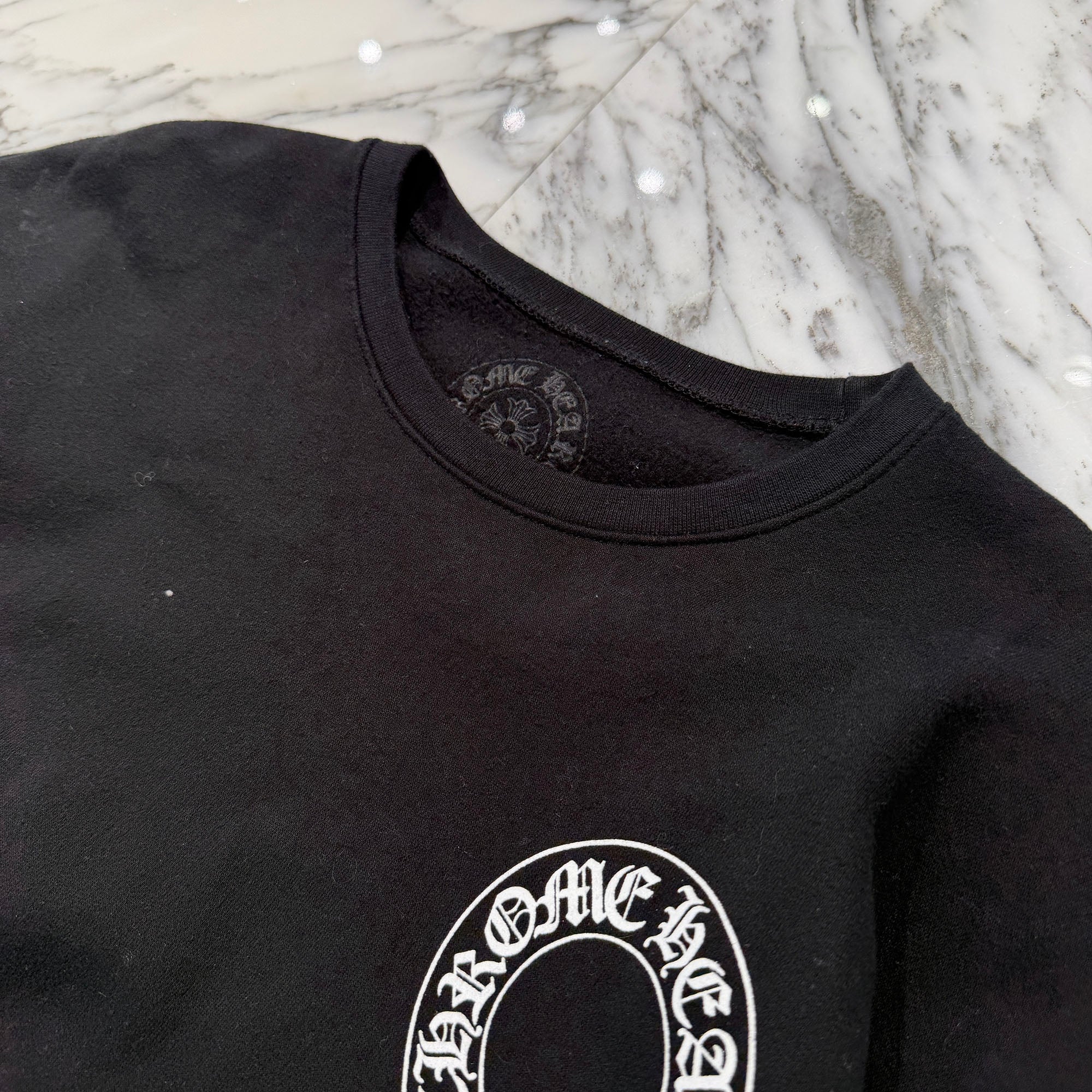 CHROME HEARTS Floral Cross Horseshoe Crewneck Sweat Shirts Size L クロムハーツ フローラルクロス ホースシュー クルーネック スウェットシャツ サイズL