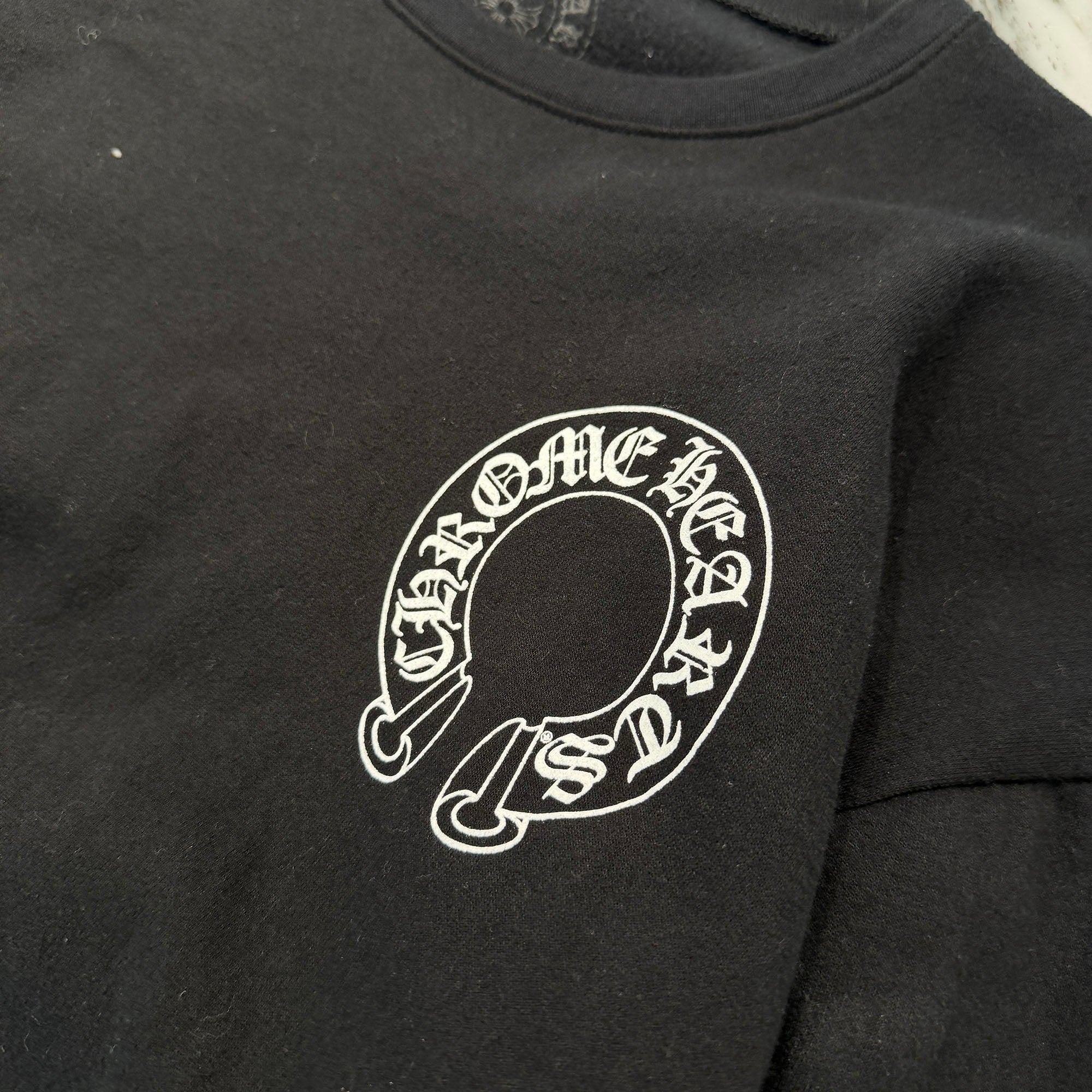 CHROME HEARTS Floral Cross Horseshoe Crewneck Sweat Shirts Size L クロムハーツ フローラルクロス ホースシュー クルーネック スウェットシャツ サイズL