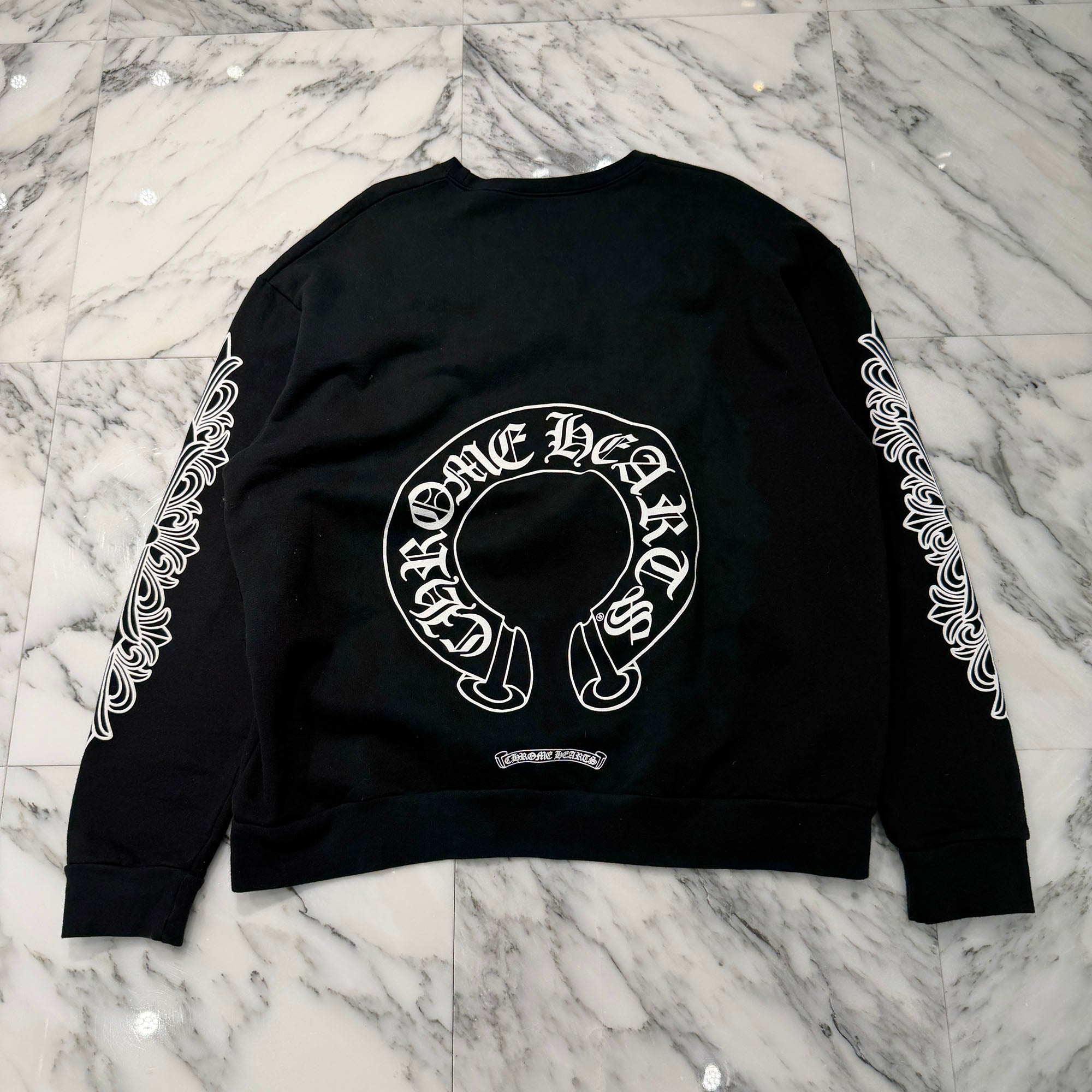 CHROME HEARTS Floral Cross Horseshoe Crewneck Sweat Shirts Size L クロムハーツ フローラルクロス ホースシュー クルーネック スウェットシャツ サイズL