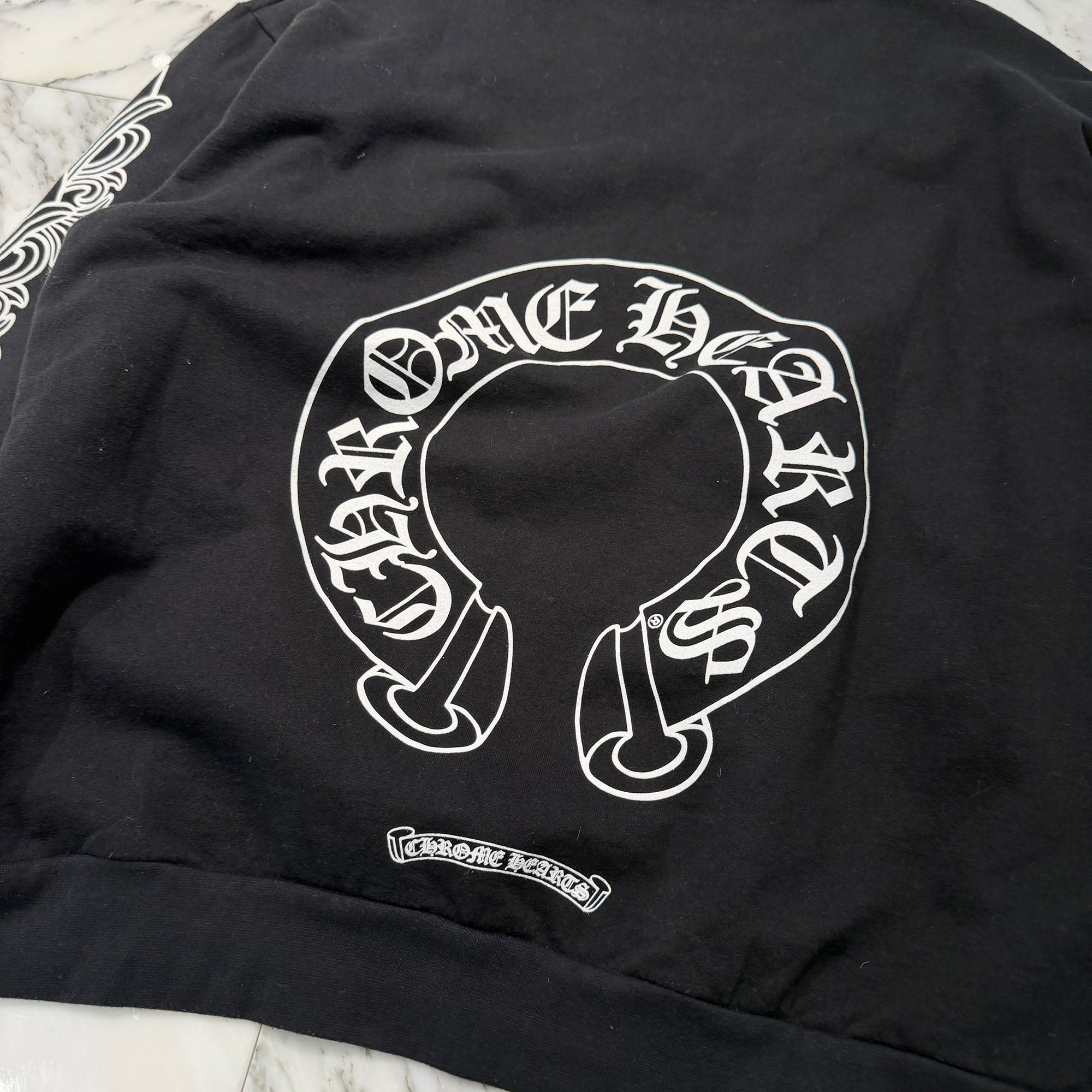 CHROME HEARTS Floral Cross Horseshoe Crewneck Sweat Shirts Size L クロムハーツ フローラルクロス ホースシュー クルーネック スウェットシャツ サイズL