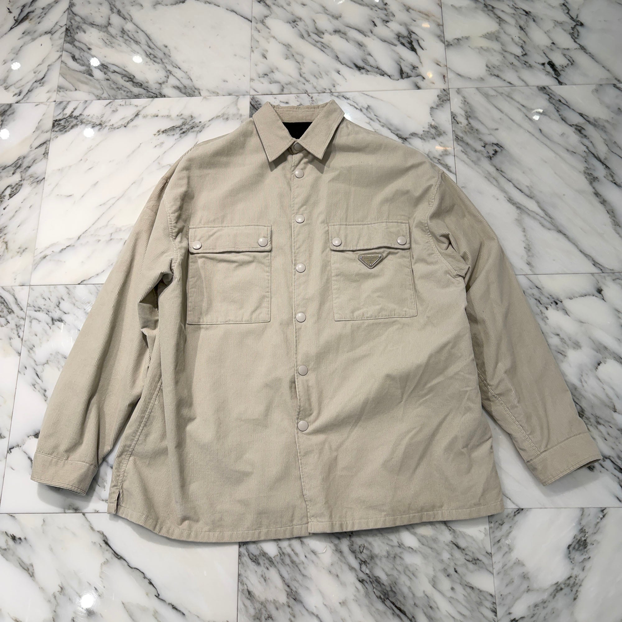 PRADA 2023AW Triangle Logo Pinweil Corduroy Shirt Jacket SC556 S221 1JHC Size S プラダ トライアングルロゴプレート ピンウェール コーデュロイ シャツ ジャケット サイズS