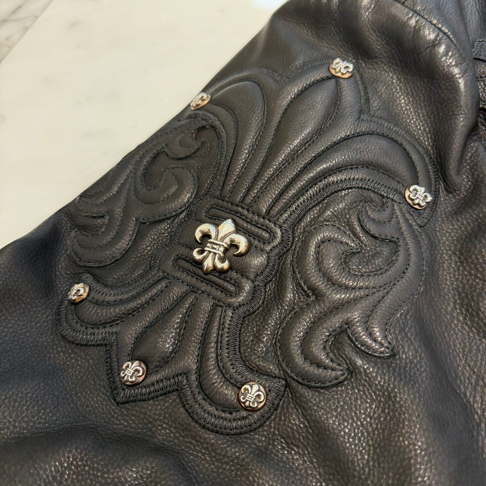 CHROME HEARTS LETTERMAN Cemetery Cross Patch Leather Blouson Jacket Size XL クロムハーツ レターマン セメタリークロスパッチ レザーブルゾンジャケット サイズXL