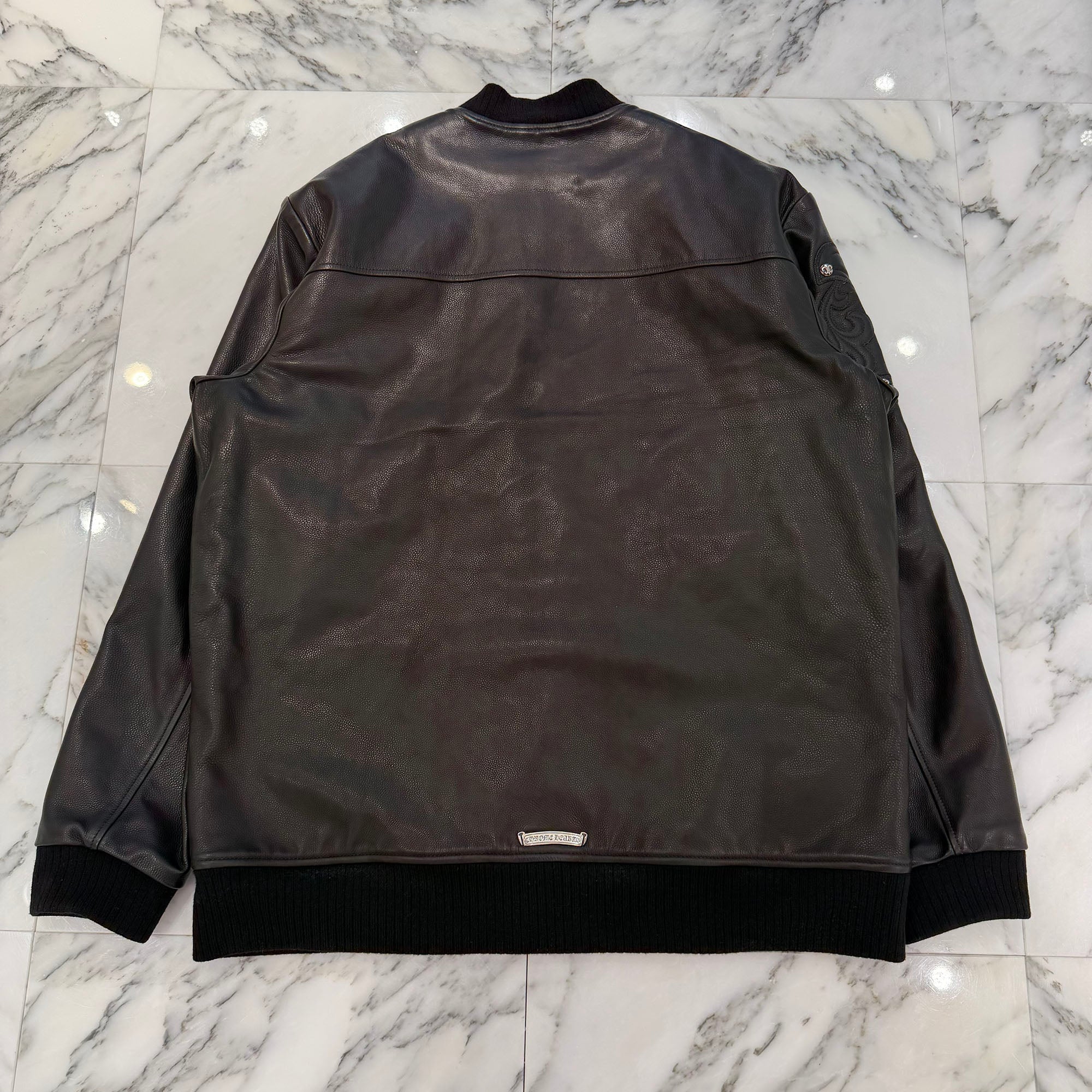 CHROME HEARTS LETTERMAN Cemetery Cross Patch Leather Blouson Jacket Size XL クロムハーツ レターマン セメタリークロスパッチ レザーブルゾンジャケット サイズXL