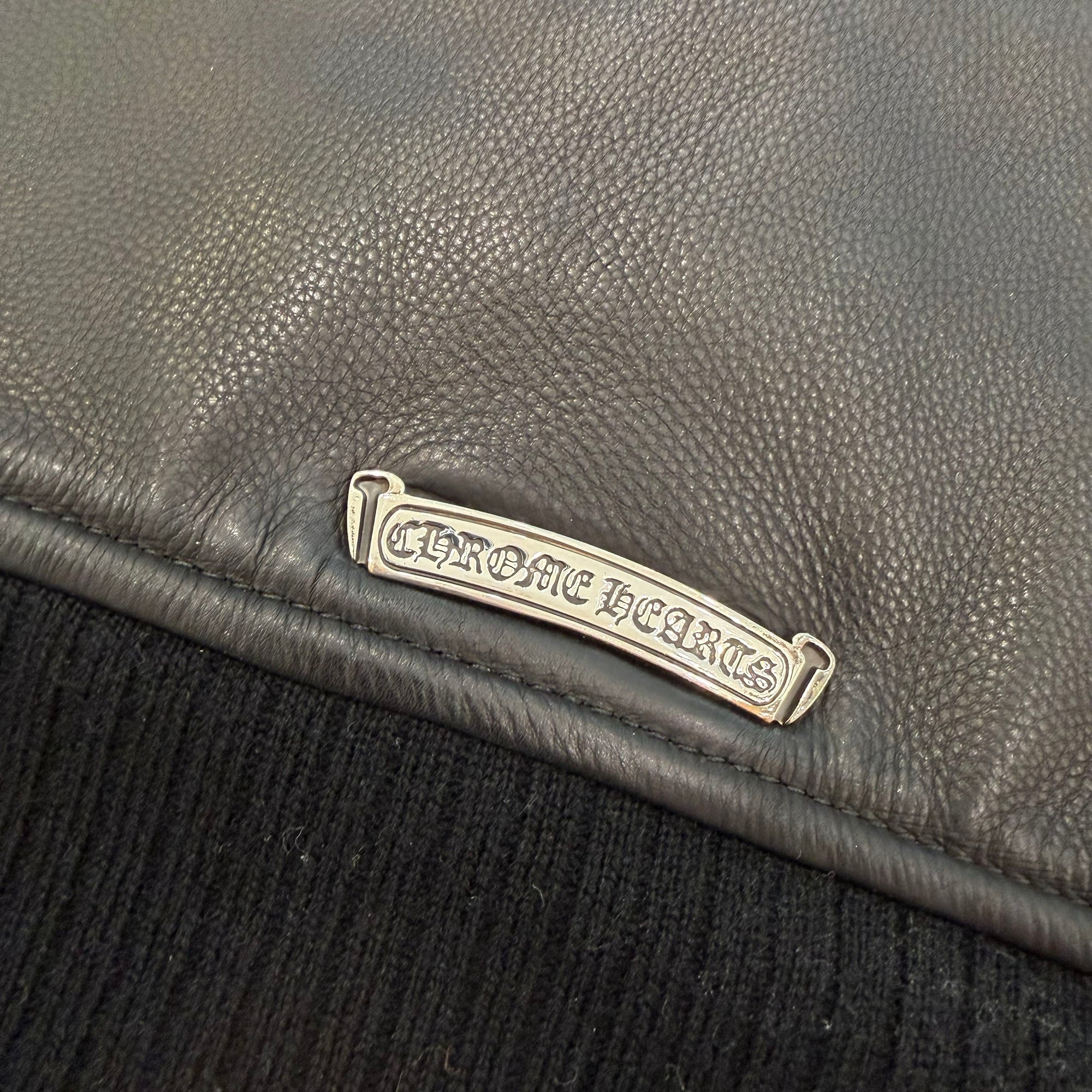 CHROME HEARTS LETTERMAN Cemetery Cross Patch Leather Blouson Jacket Size XL クロムハーツ レターマン セメタリークロスパッチ レザーブルゾンジャケット サイズXL