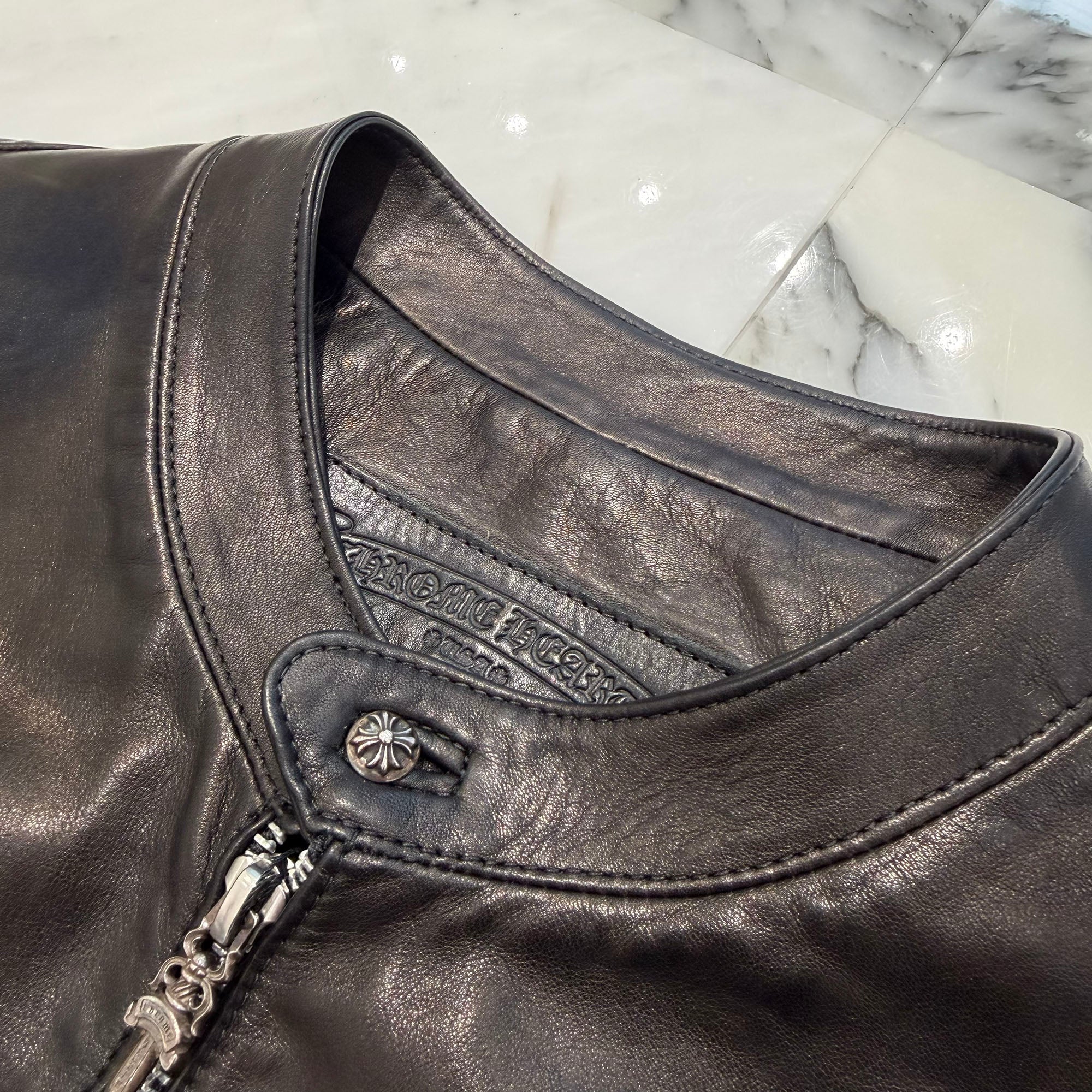 CHROME HEARTS EZ RIDER Half Zip Leather Jacket Size M クロムハーツ イージーライダー ハーフジップ レザージャケット サイズM