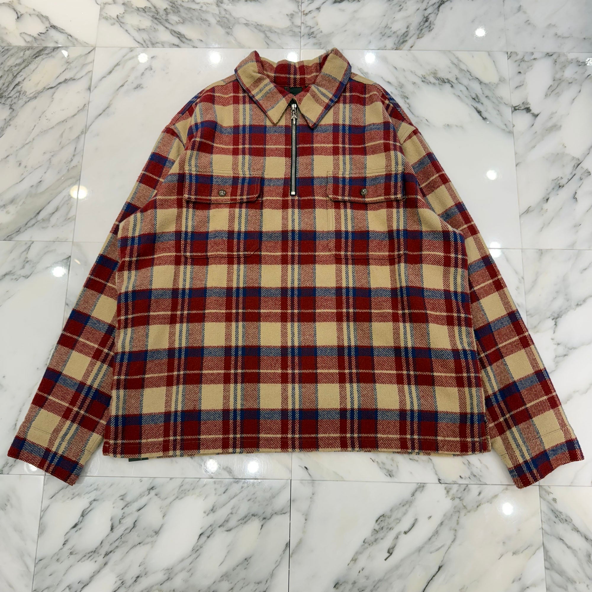 CHROME HEARTS Y NOT UNDER DOG Half Zip Pullover Check Shirt Size L クロムハーツ ワイノット アンダードッグ ハーフジップ プルオーバーチェックシャツ サイズL