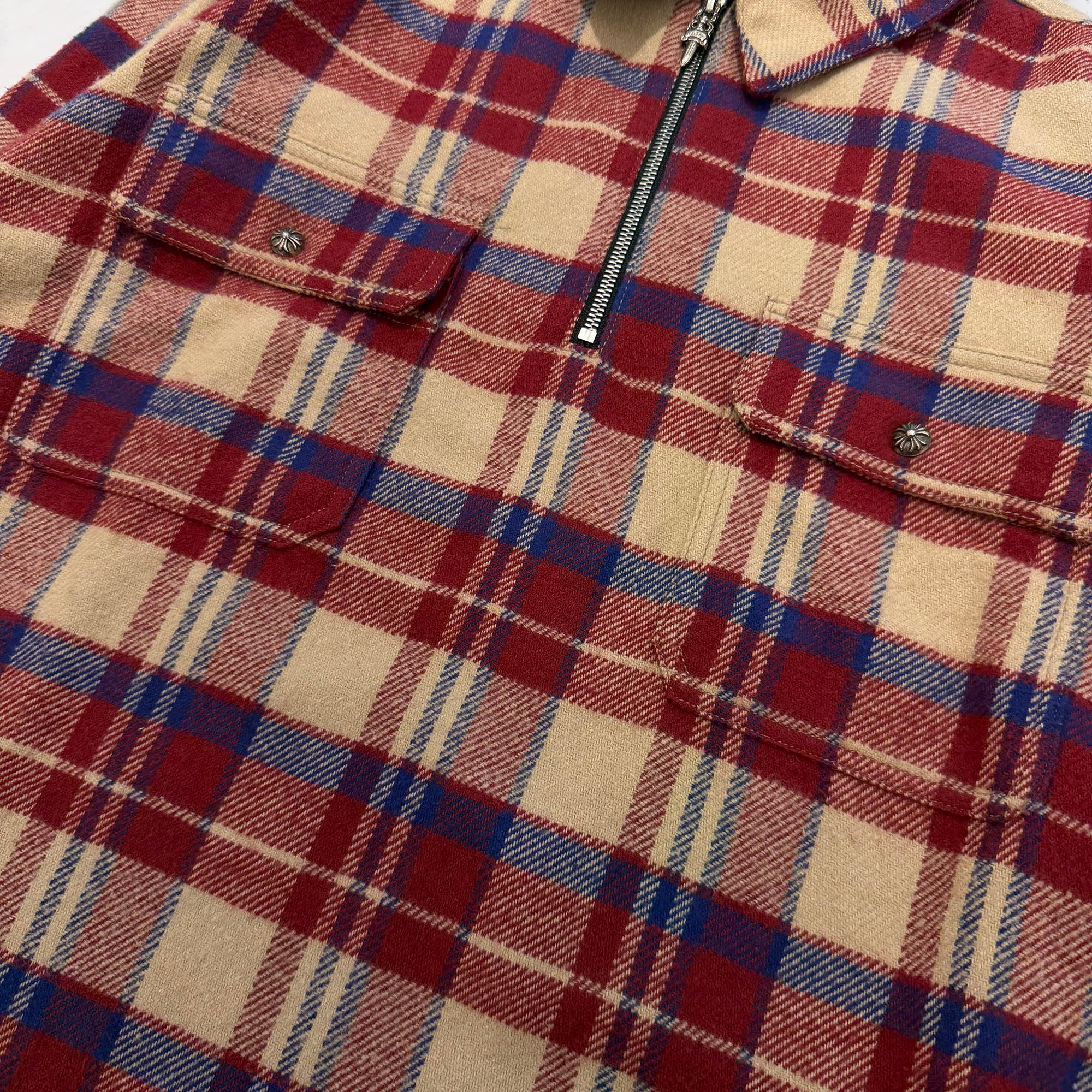 CHROME HEARTS Y NOT UNDER DOG Half Zip Pullover Check Shirt Size L クロムハーツ ワイノット アンダードッグ ハーフジップ プルオーバーチェックシャツ サイズL