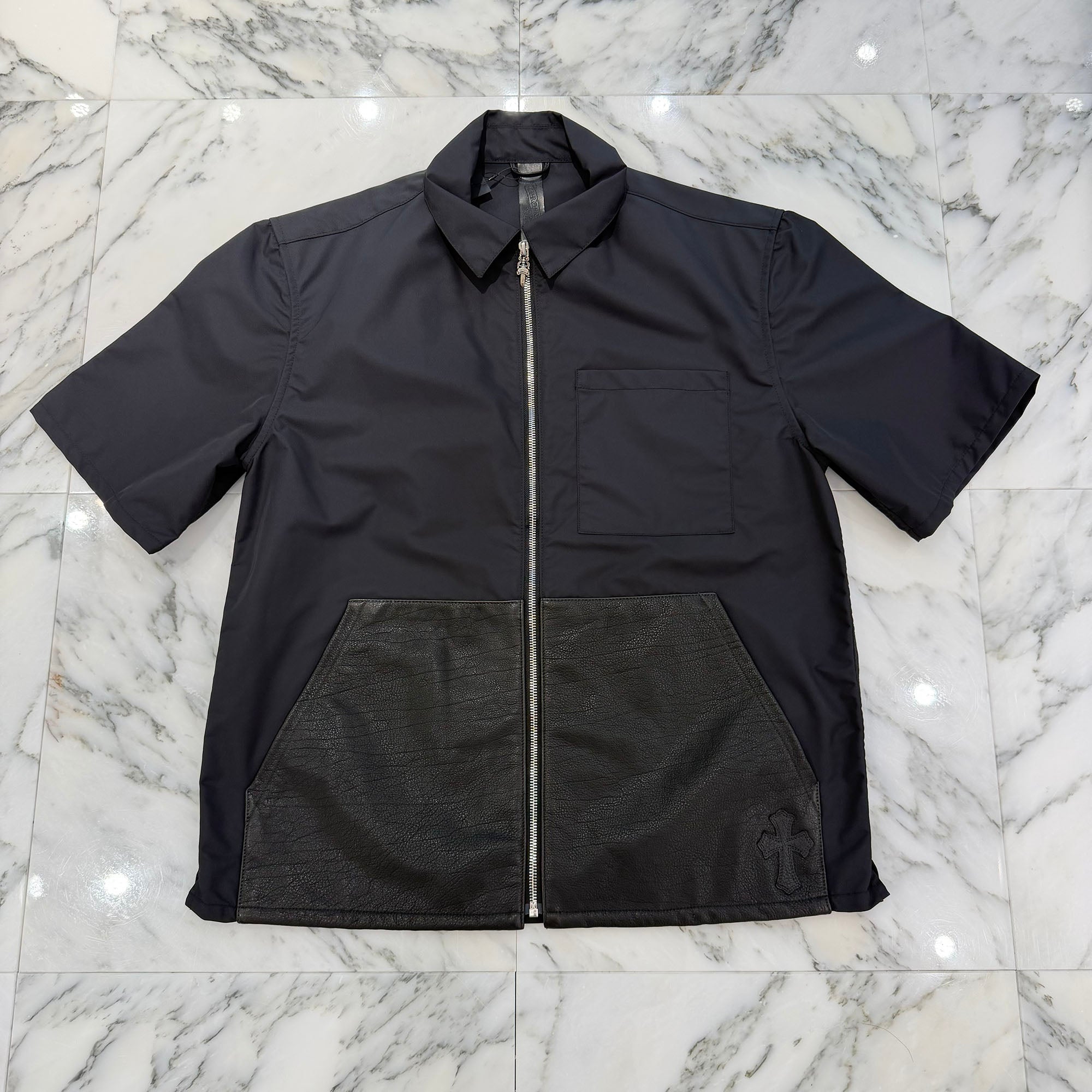 CHROME HEARTS Y NOT Carpenter Leather Pocket Nylon Zip Shirt Size M クロムハーツ ワイノット カーペンター レザーポケット ナイロンジップシャツ サイズM